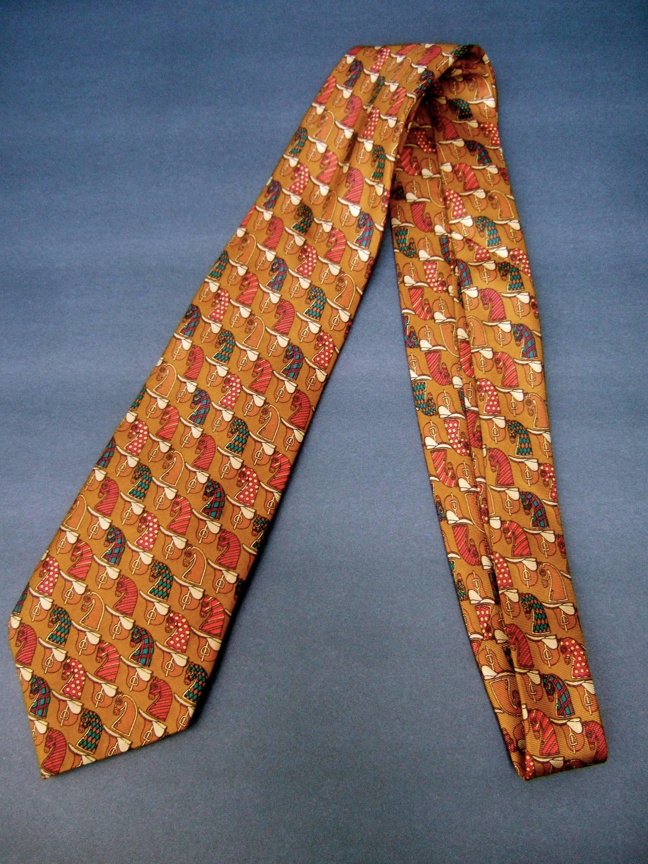 Brown Burberry's Copper Silk Equestrian Theme Silk Necktie circa 1990s For Sale