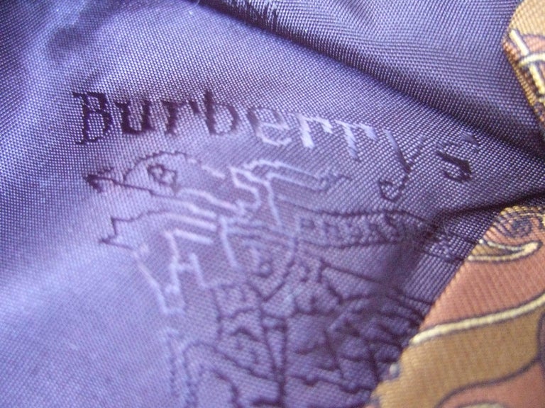 Burberry's Copper Silk Equestrian Theme Silk Necktie circa 1990s For Sale 2