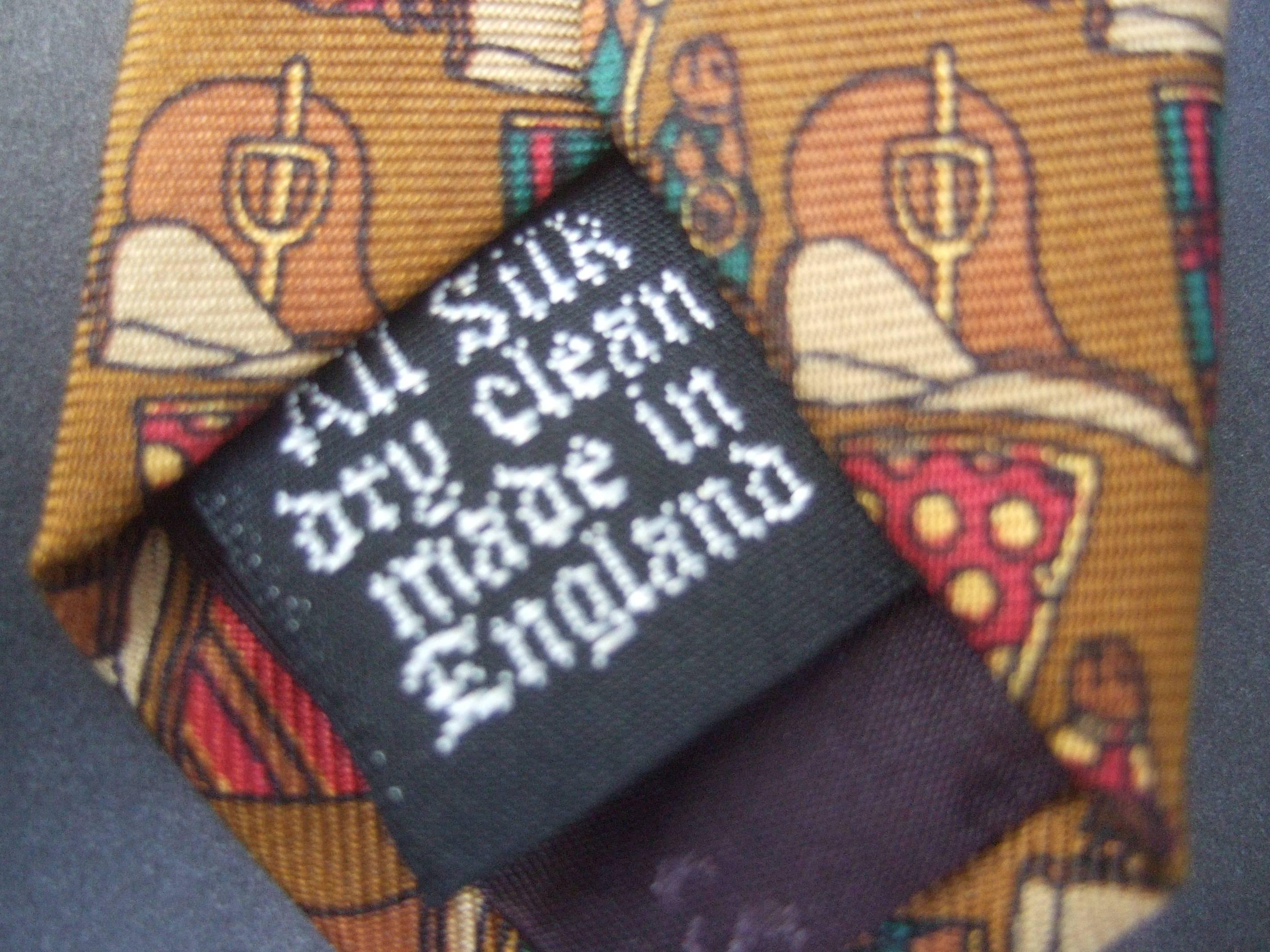 Burberry's Copper Silk Equestrian Theme Silk Necktie circa 1990s For Sale 3