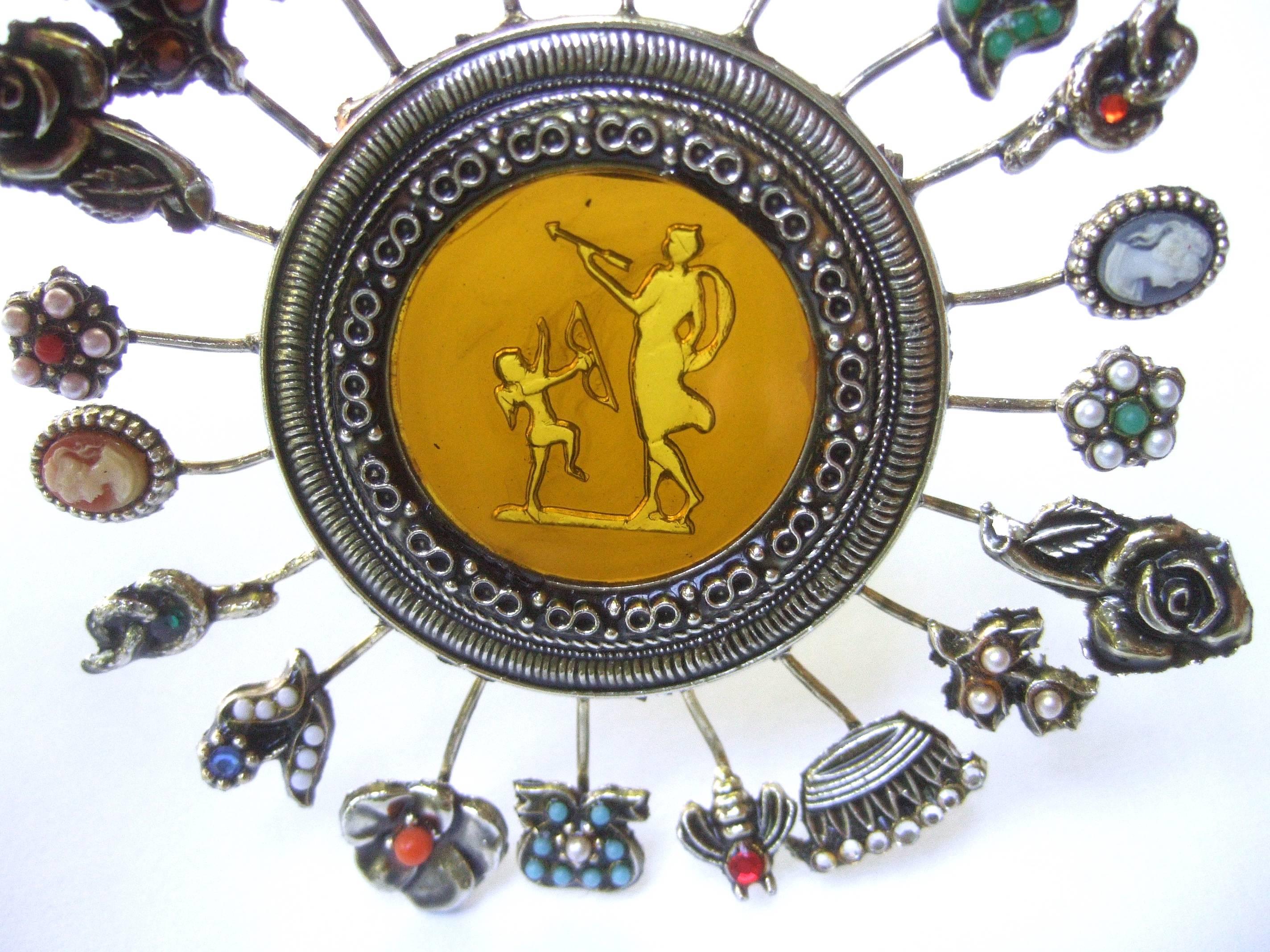 Massive Circular Medallion Lucite Intaglio Brooch circa 1970s 2