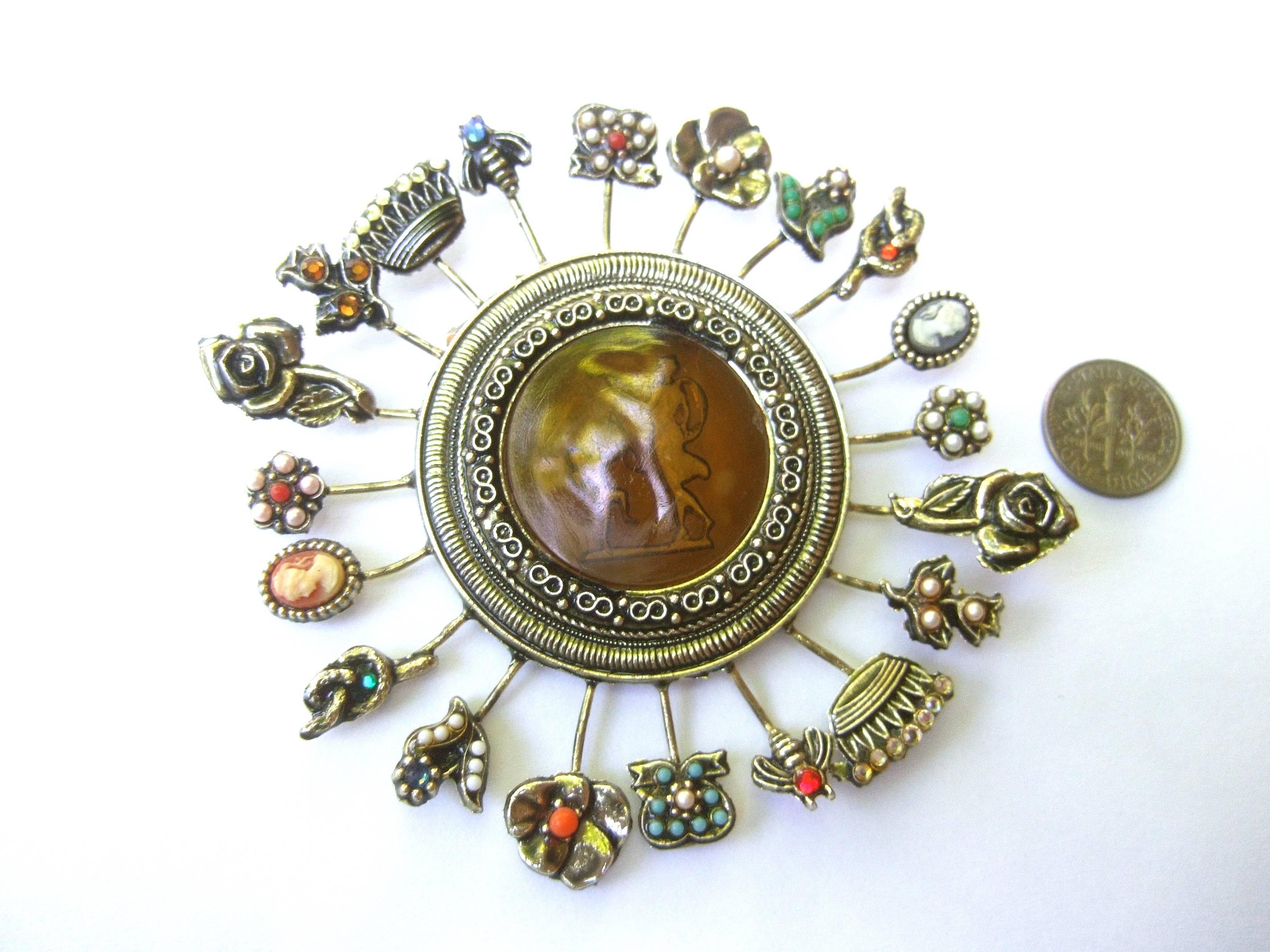 Massive Circular Medallion Lucite Intaglio Brooch circa 1970s 4