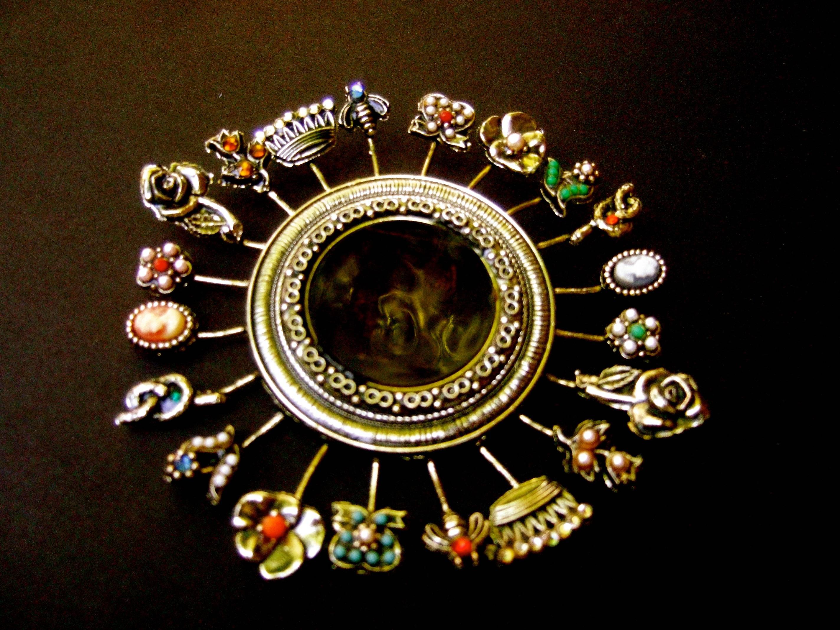 Massive Circular Medallion Lucite Intaglio Brooch circa 1970s 6
