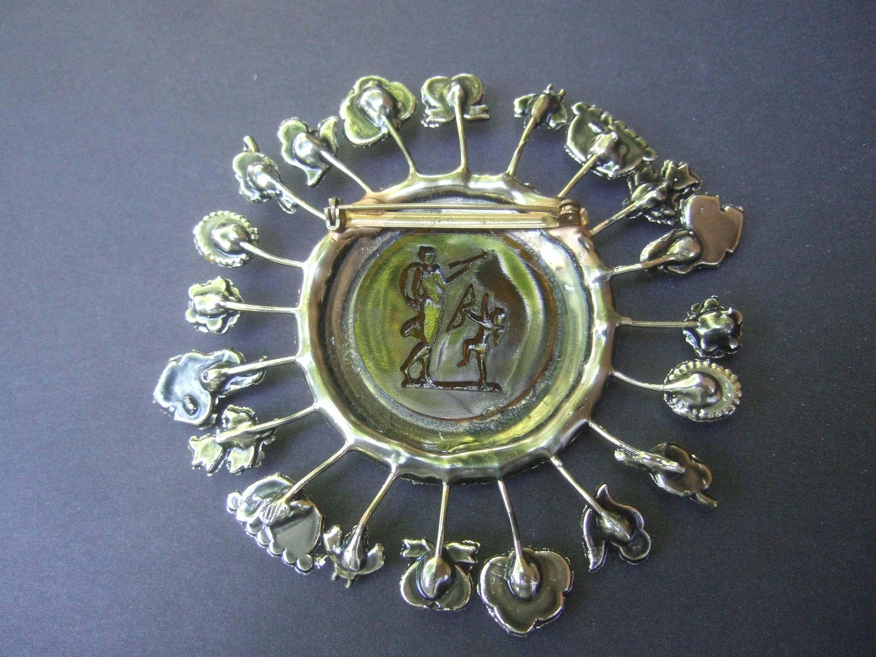 Massive Circular Medallion Lucite Intaglio Brooch circa 1970s 7