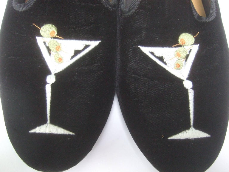 Black Velvet Embroidered Womens' Martini Glass Slipper Shoes US Size 10