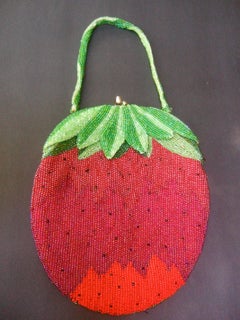 Whimsical Glass Beaded Strawberry Evening Bag circa 1970s