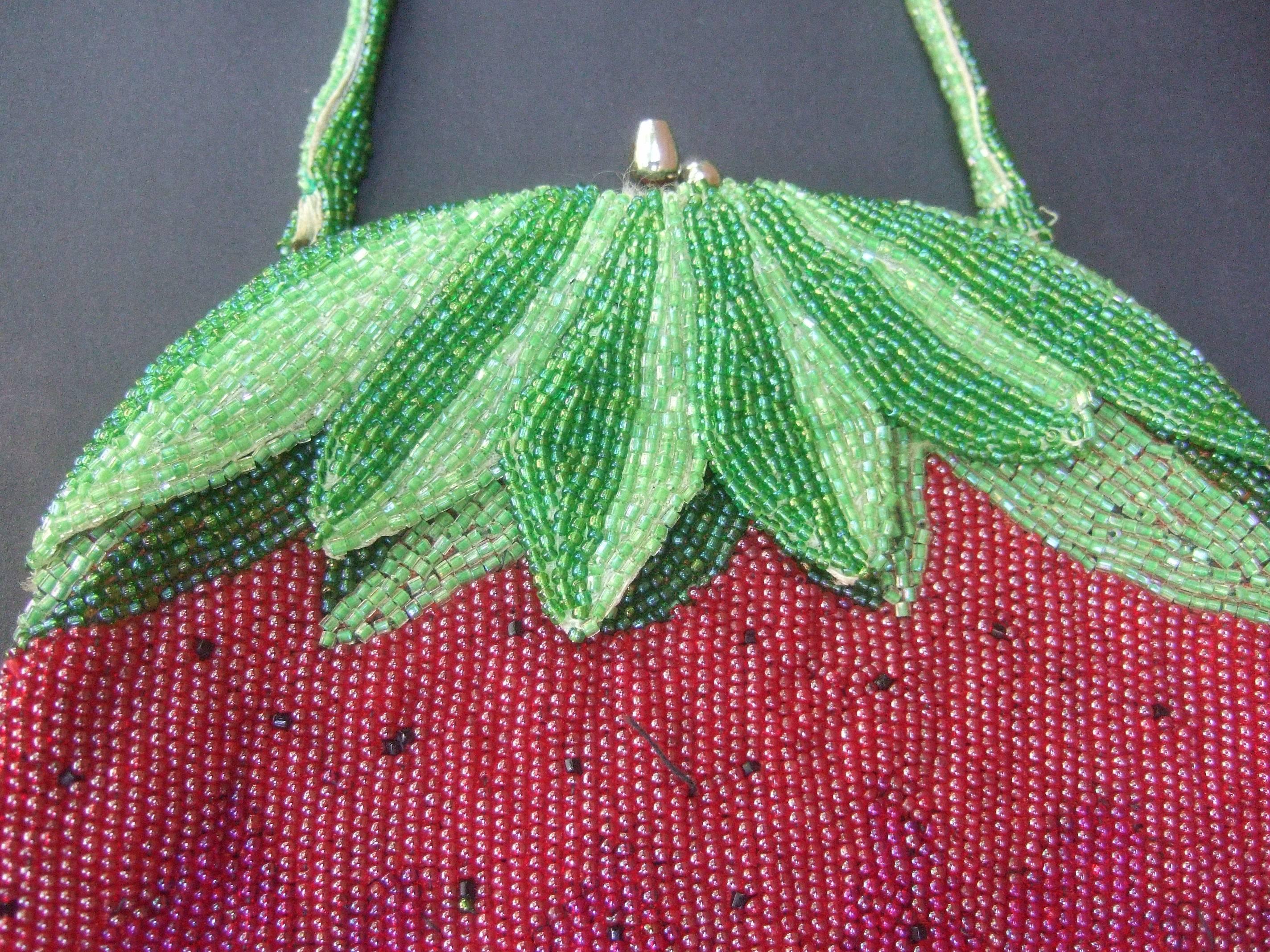 Red Whimsical Glass Beaded Strawberry Evening Bag circa 1970s