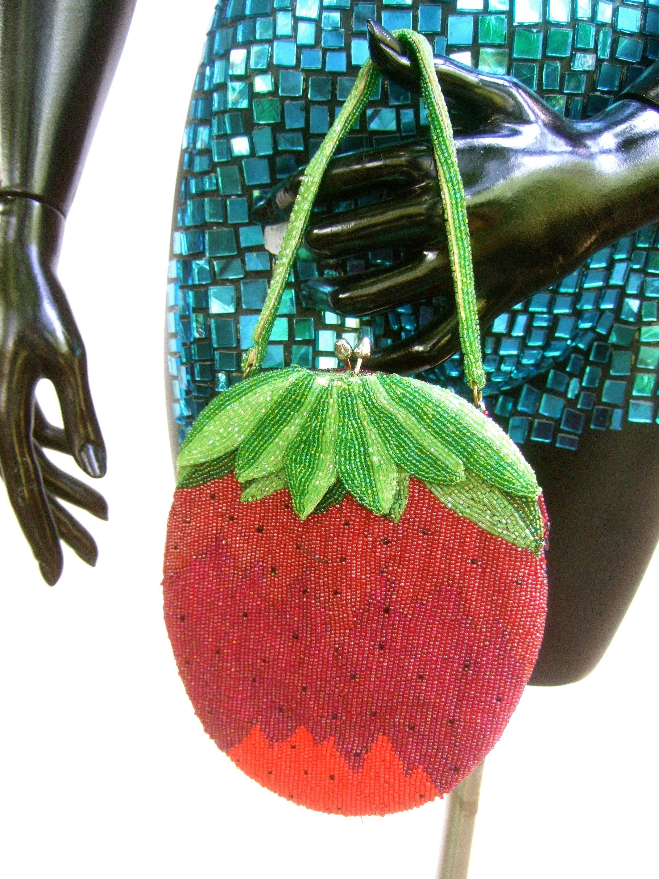 Women's Whimsical Glass Beaded Strawberry Evening Bag circa 1970s