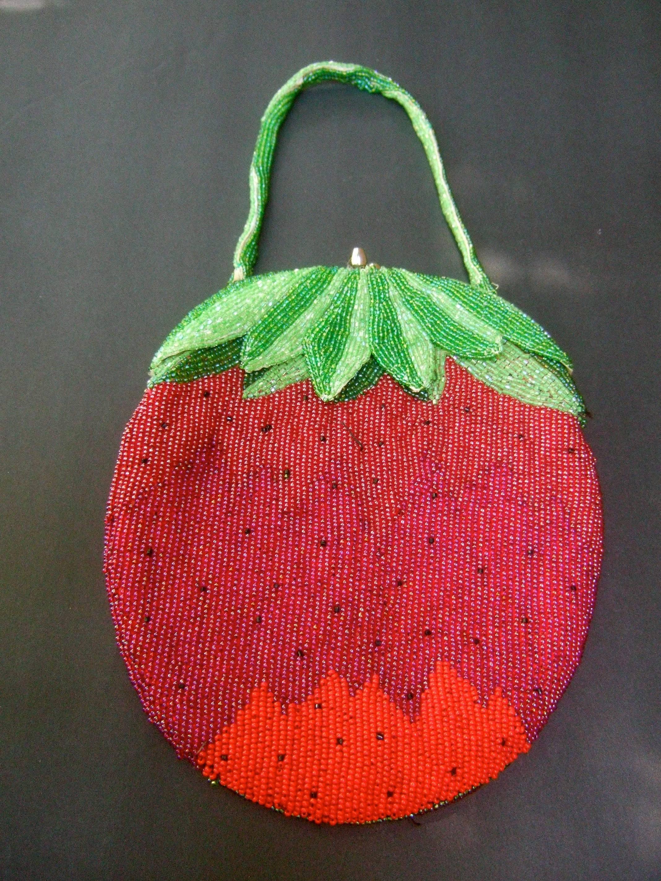 Whimsical Glass Beaded Strawberry Evening Bag circa 1970s In Good Condition In University City, MO