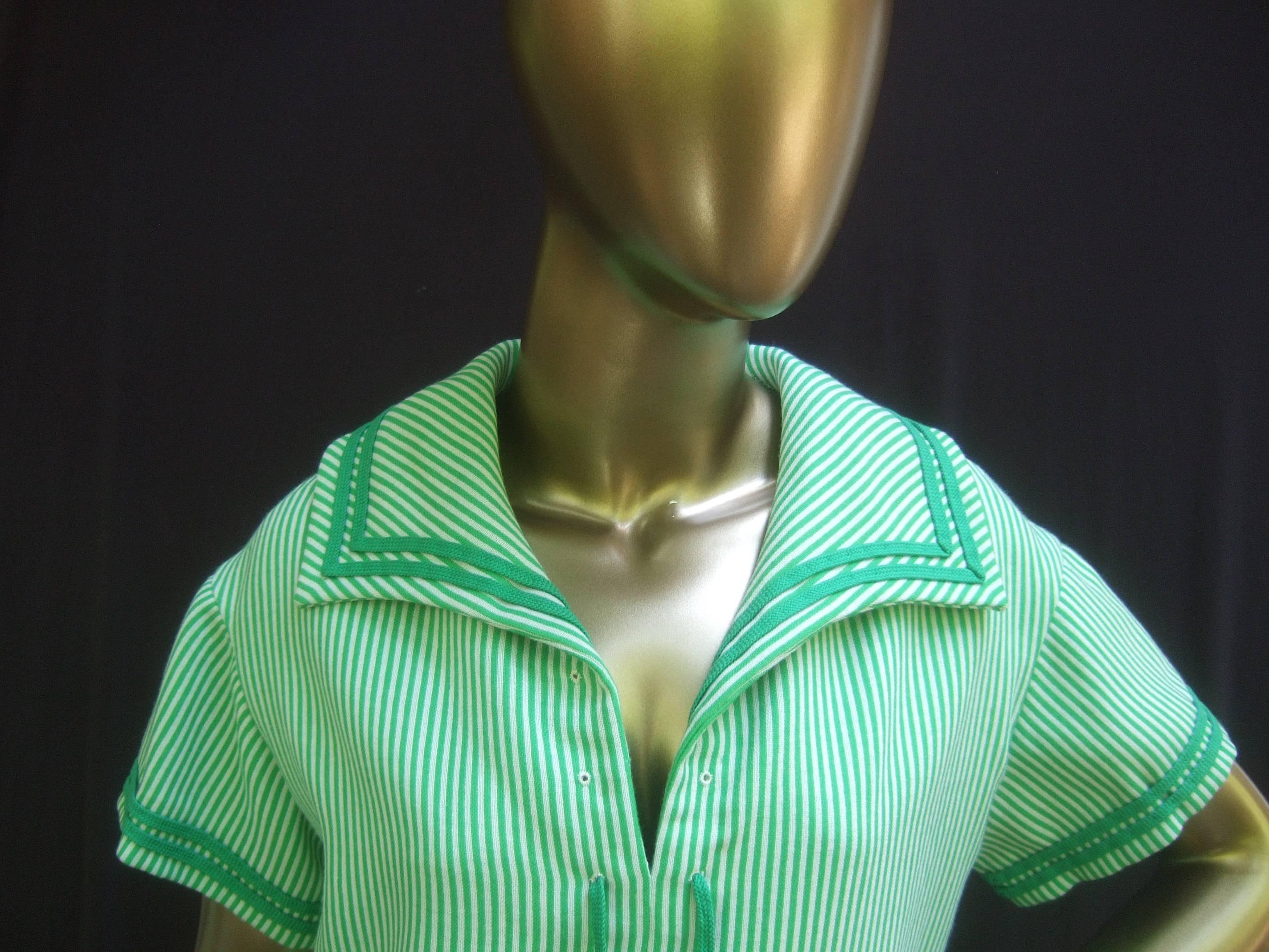 Valentino Boutique Italian Vertical Green Striped Wool Knit Dress circa 1970s In Good Condition In University City, MO