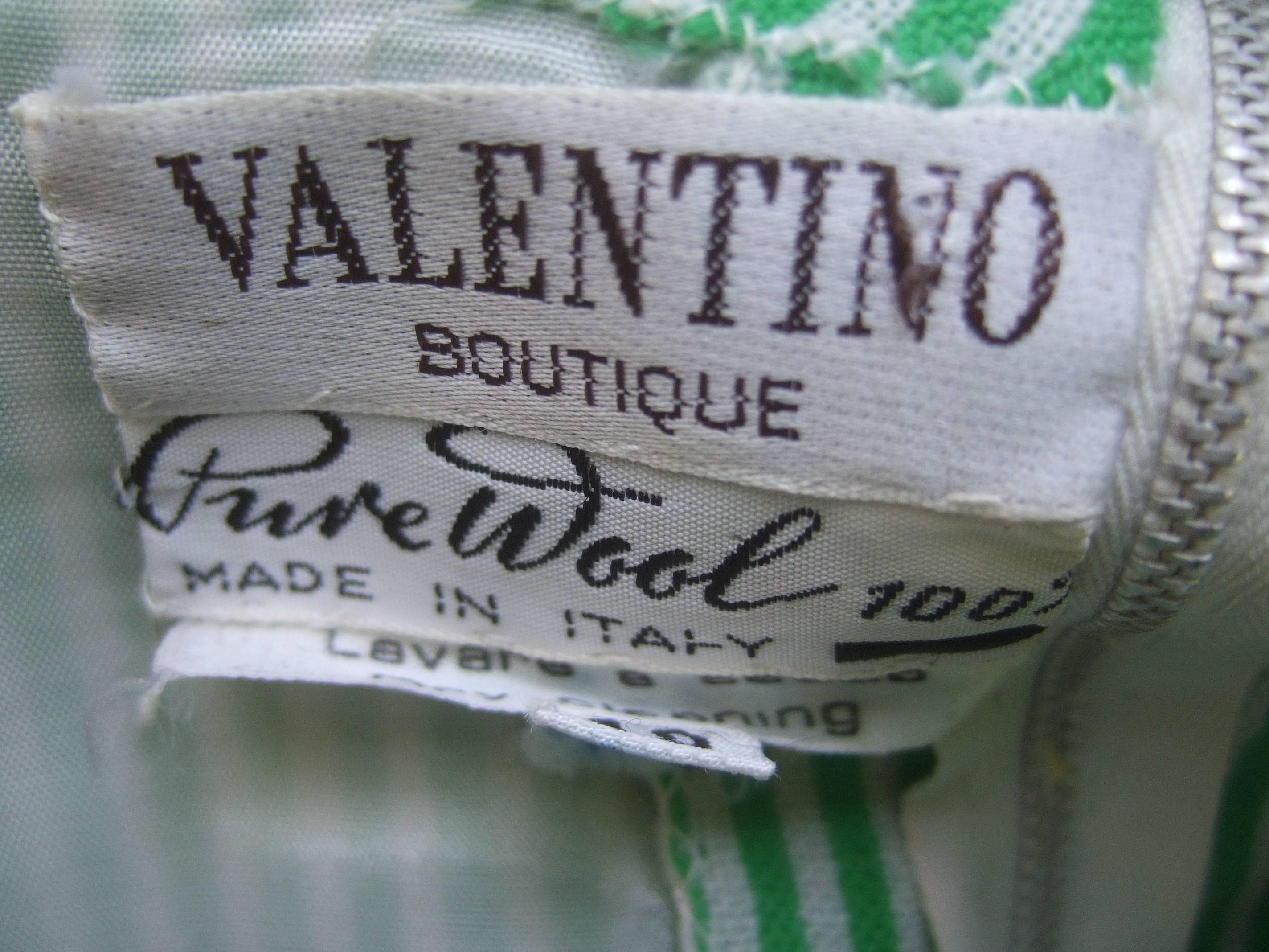 Valentino Boutique Italian Vertical Green Striped Wool Knit Dress circa 1970s 1