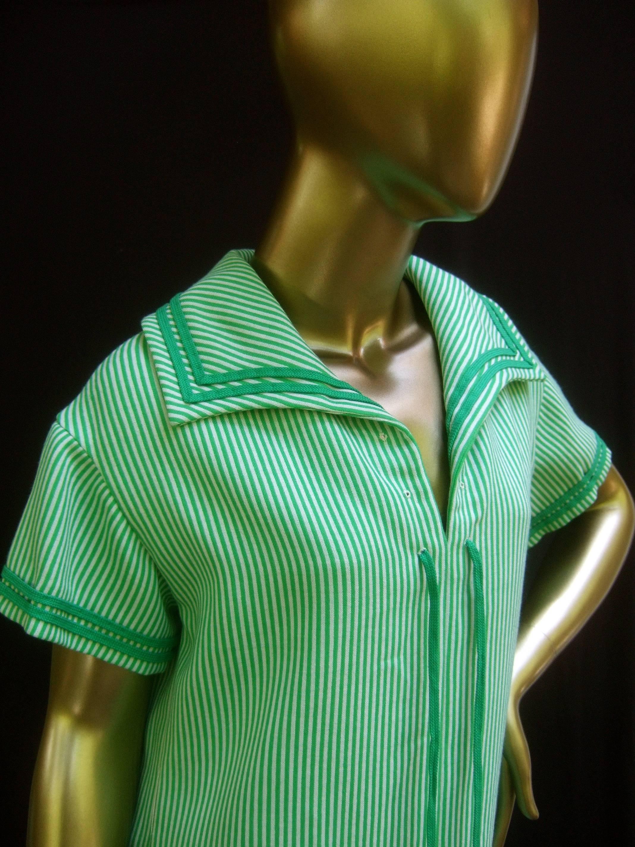 Valentino Boutique Italian Vertical Green Striped Wool Knit Dress circa 1970s 3