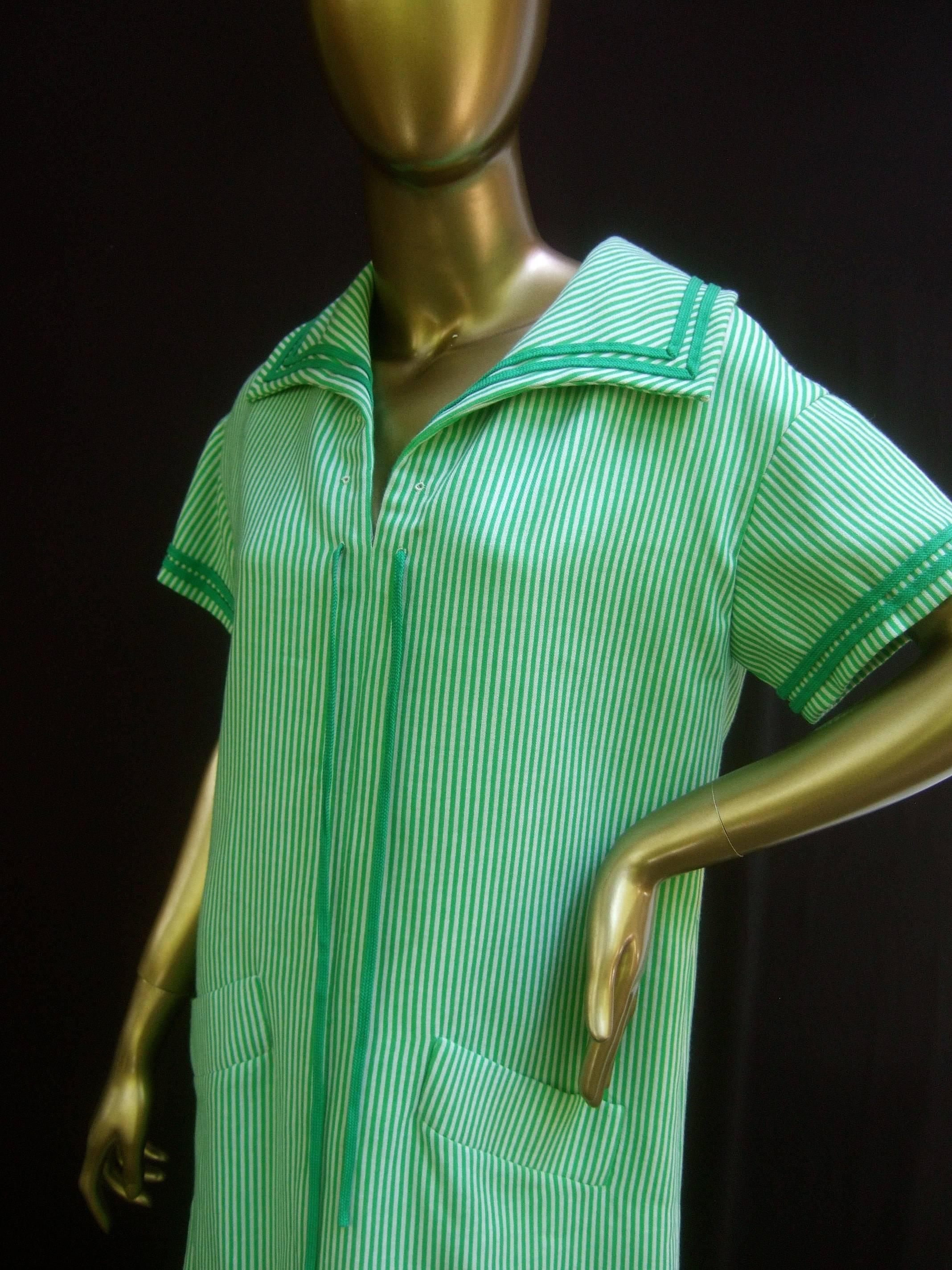 Women's Valentino Boutique Italian Vertical Green Striped Wool Knit Dress circa 1970s