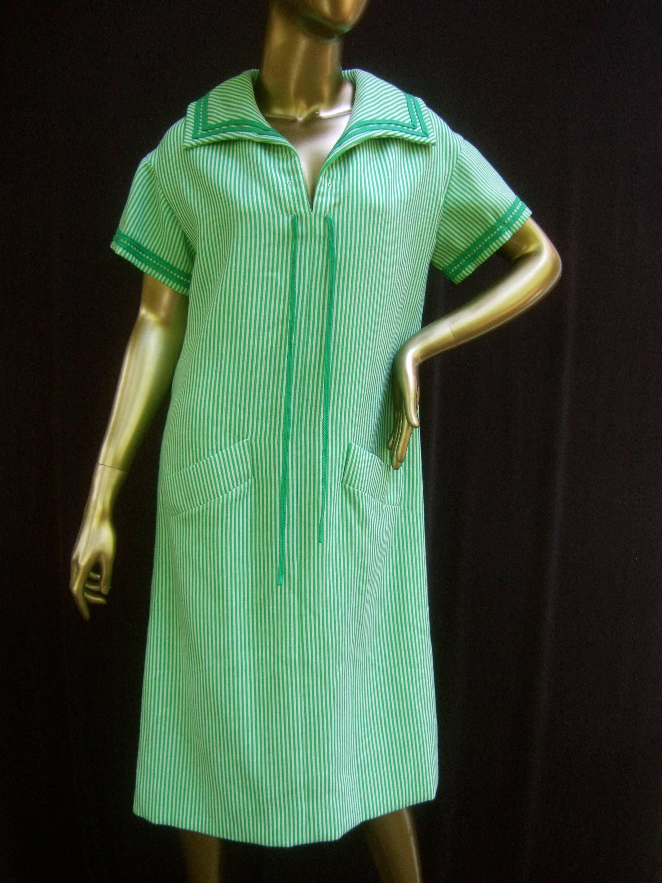 Valentino Boutique Italian Vertical Green Striped Wool Knit Dress circa 1970s 5