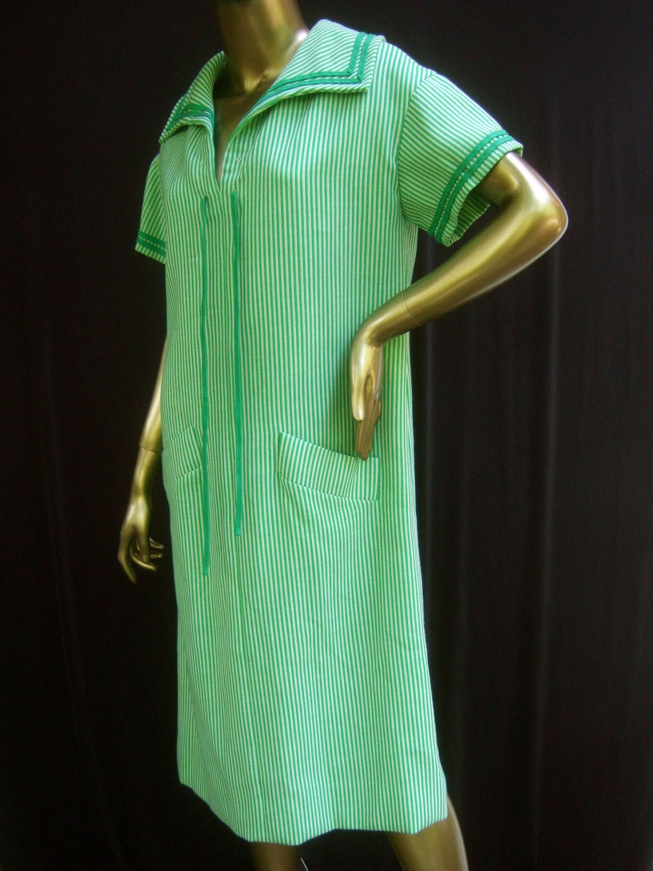 Valentino Boutique Italian Vertical Green Striped Wool Knit Dress circa 1970s 6