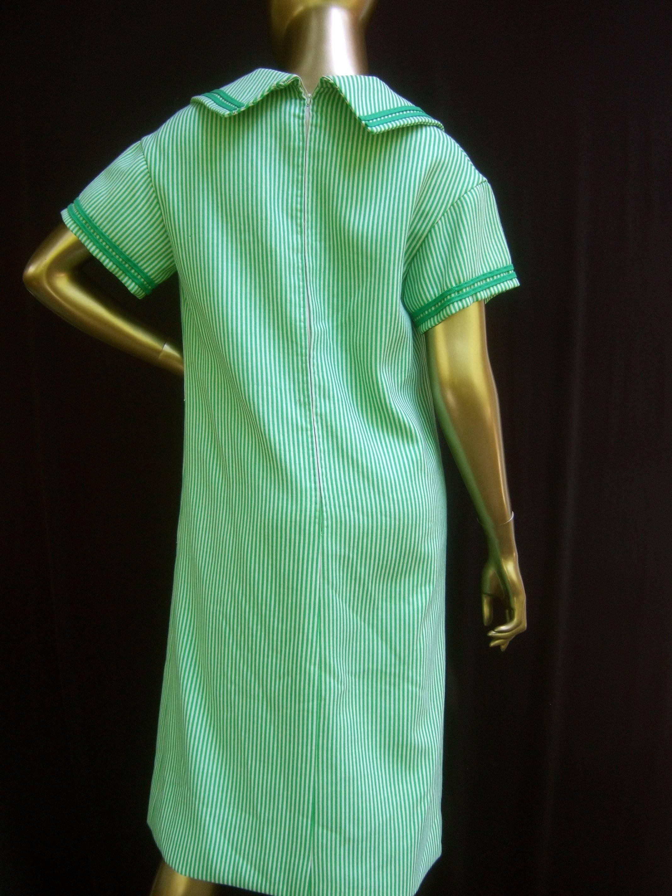 Valentino Boutique Italian Vertical Green Striped Wool Knit Dress circa 1970s 7