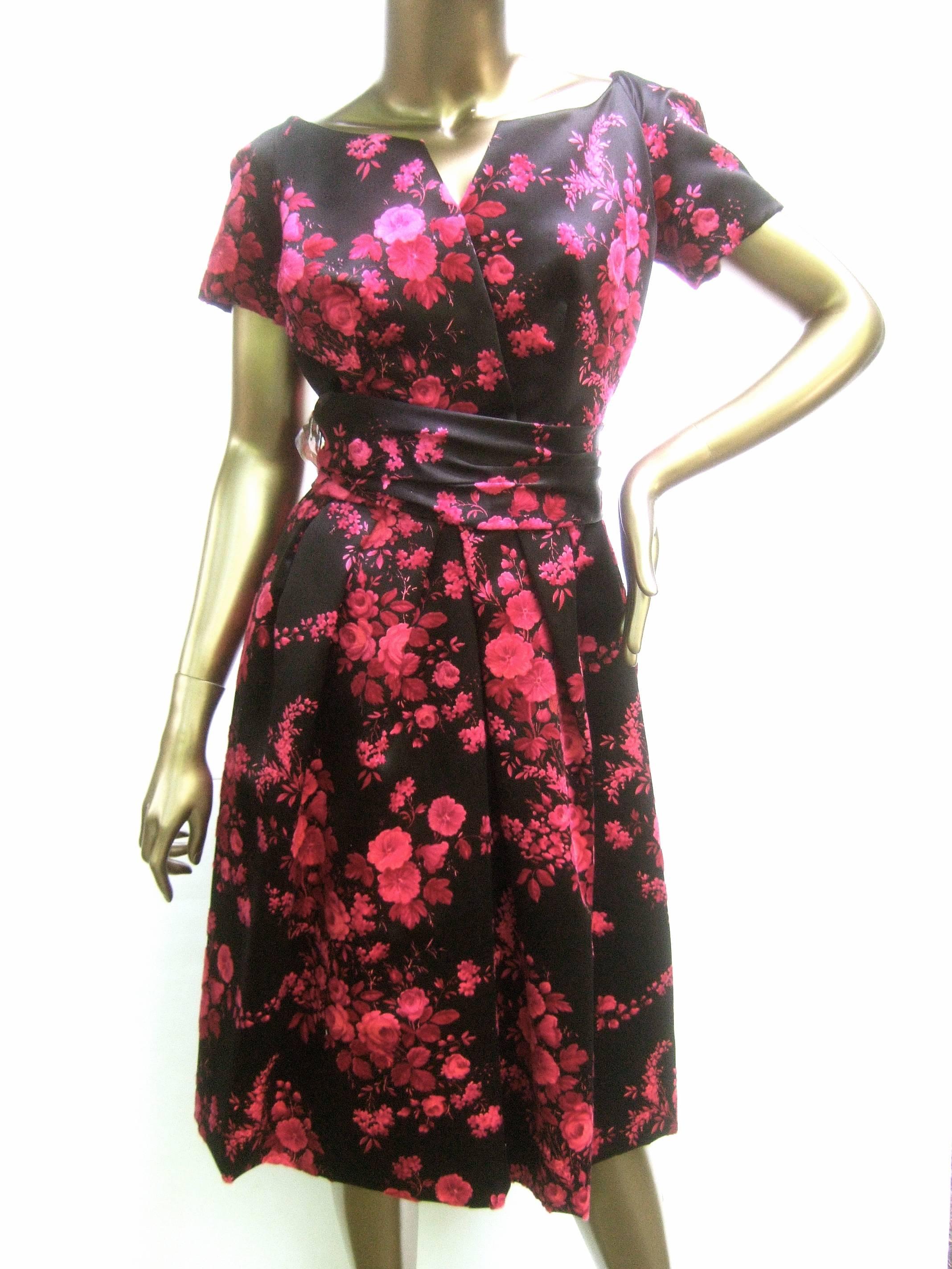Christian Dior Couture Satin Floral Print Dress circa 1960 In Excellent Condition In University City, MO
