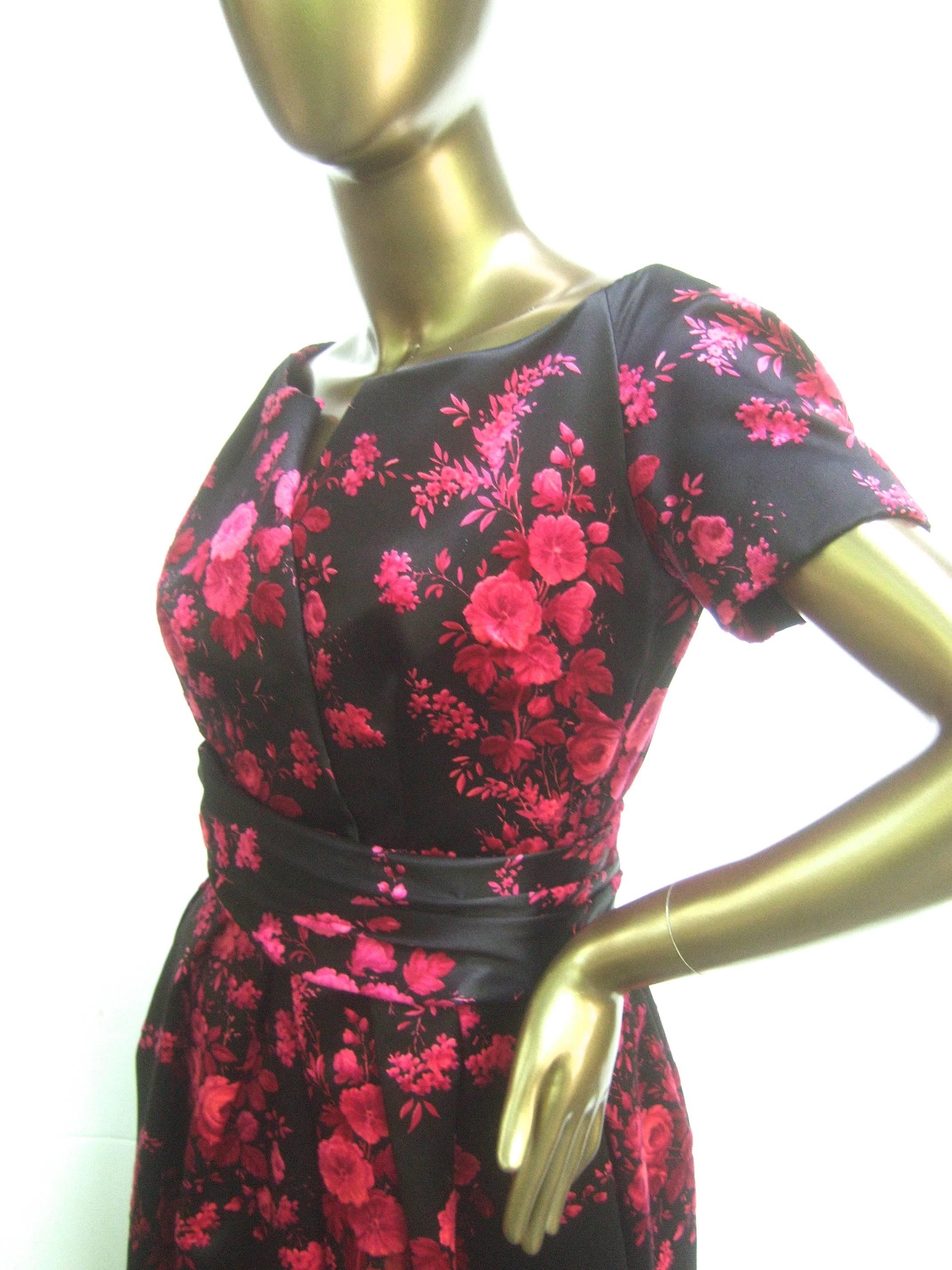 Christian Dior Couture Satin Floral Print Dress circa 1960 2