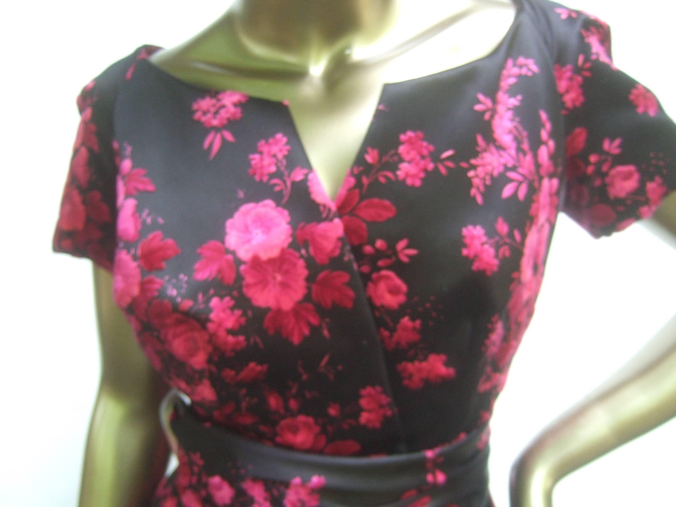 Christian Dior Couture Satin Floral Print Dress circa 1960 3