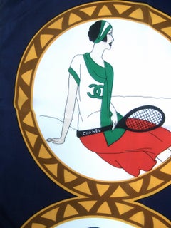 Chanel Graphic Print Silk Sports Women Scarf circa 1990s