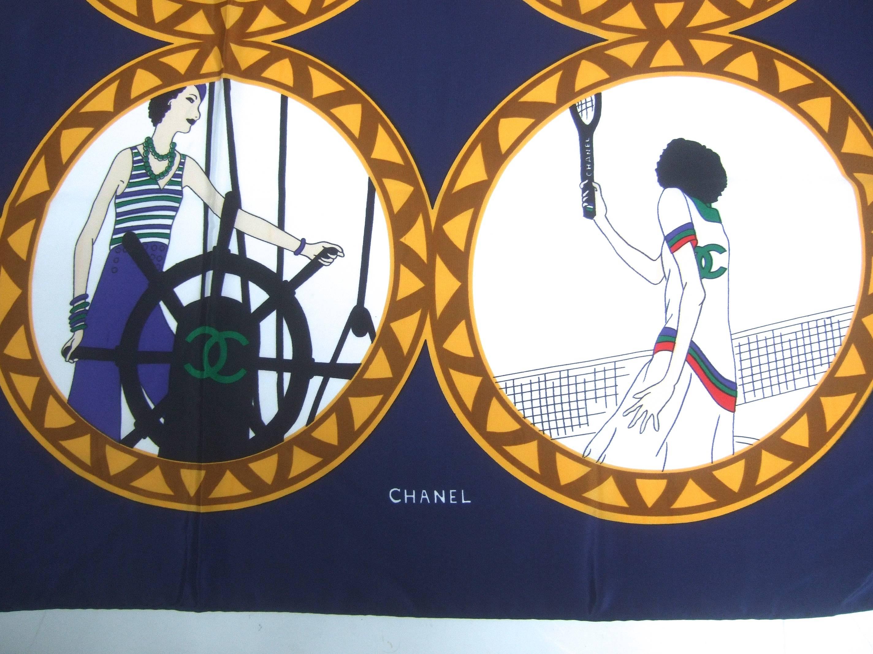 Chanel Graphic Print Silk Sports Women Scarf circa 1990s 12