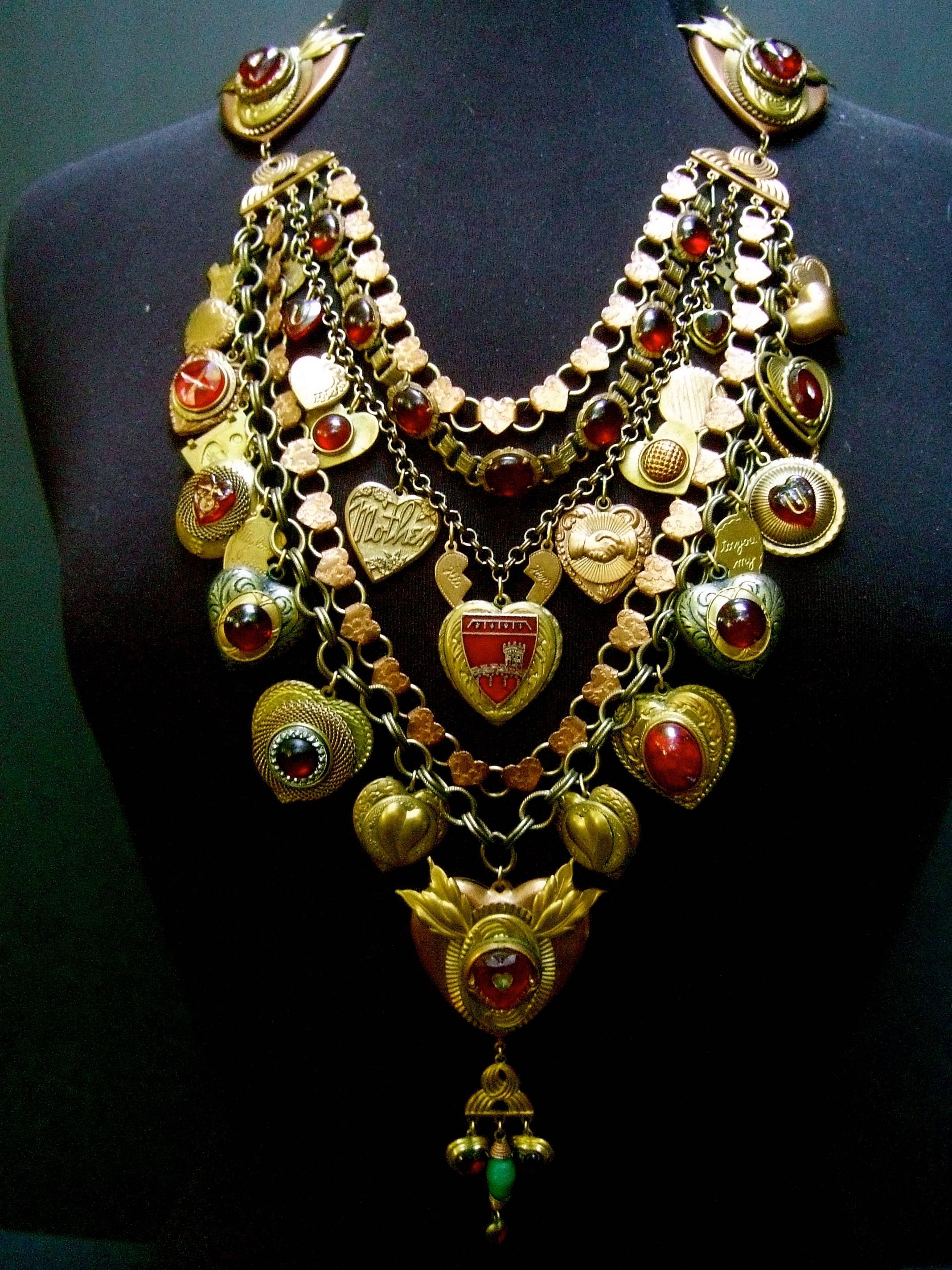 Artisan Heart Medallion Massive Charm Necklace, Circa 1980s 1