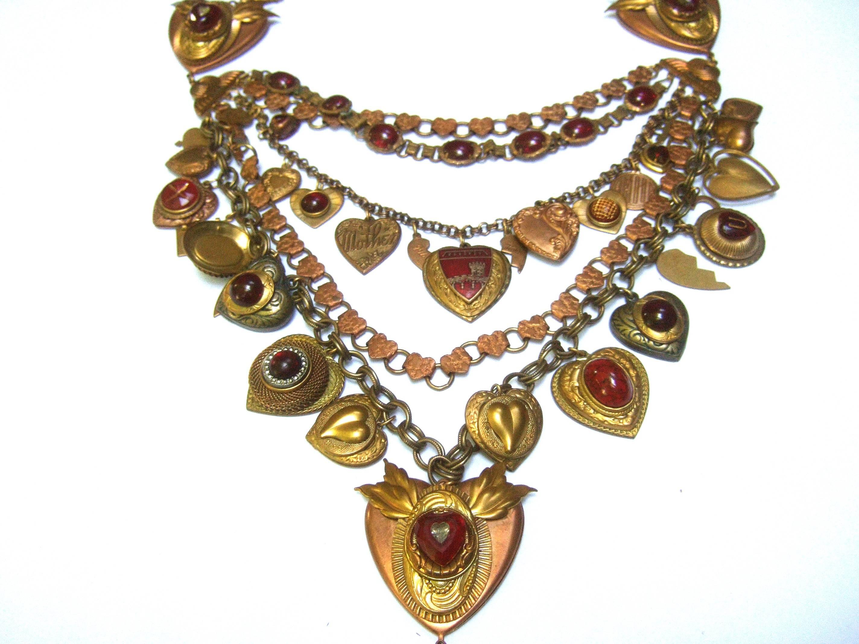Artisan Heart Medallion Massive Charm Necklace, Circa 1980s 6