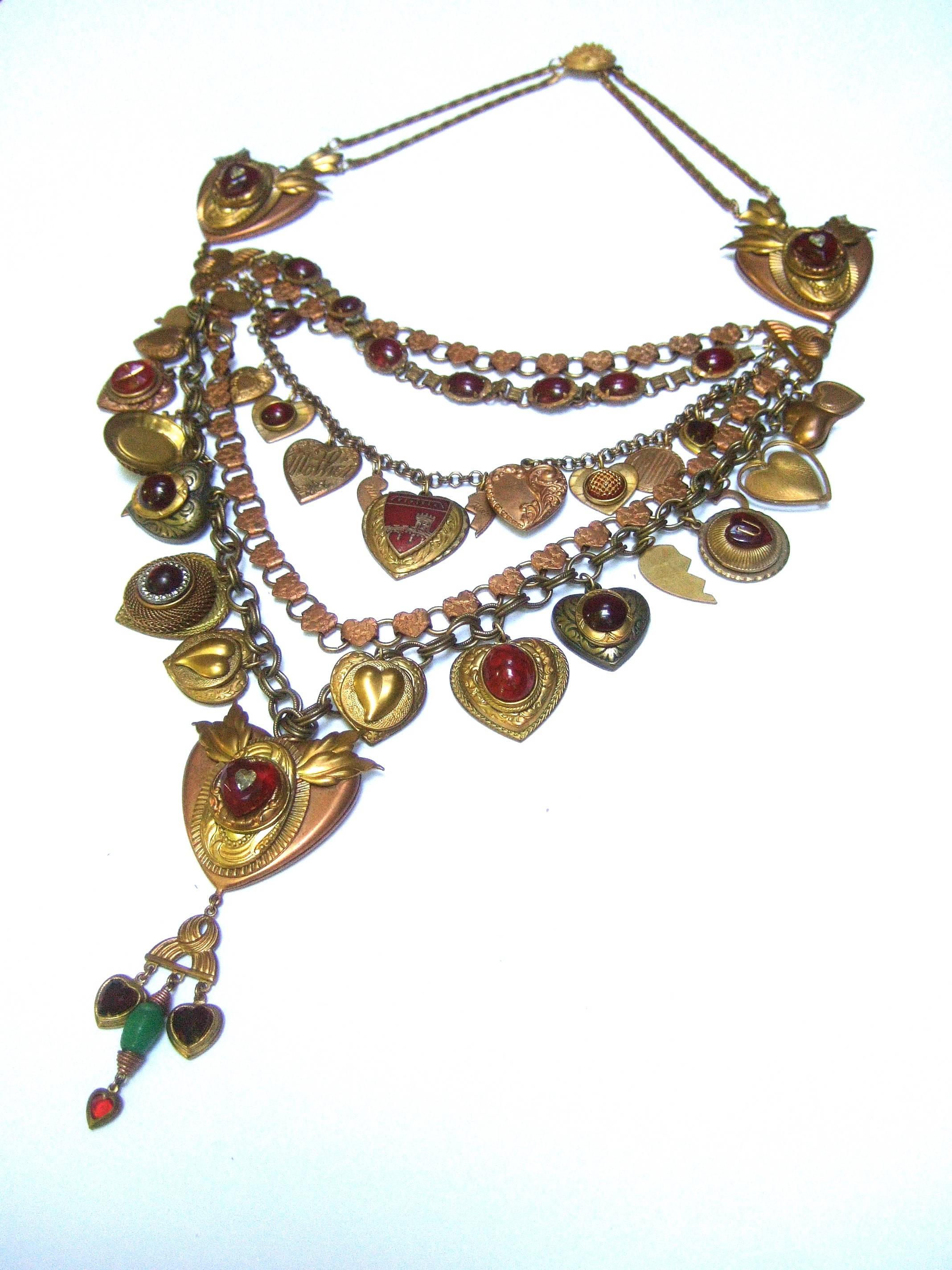 Artisan Heart Medallion Massive Charm Necklace, Circa 1980s 8