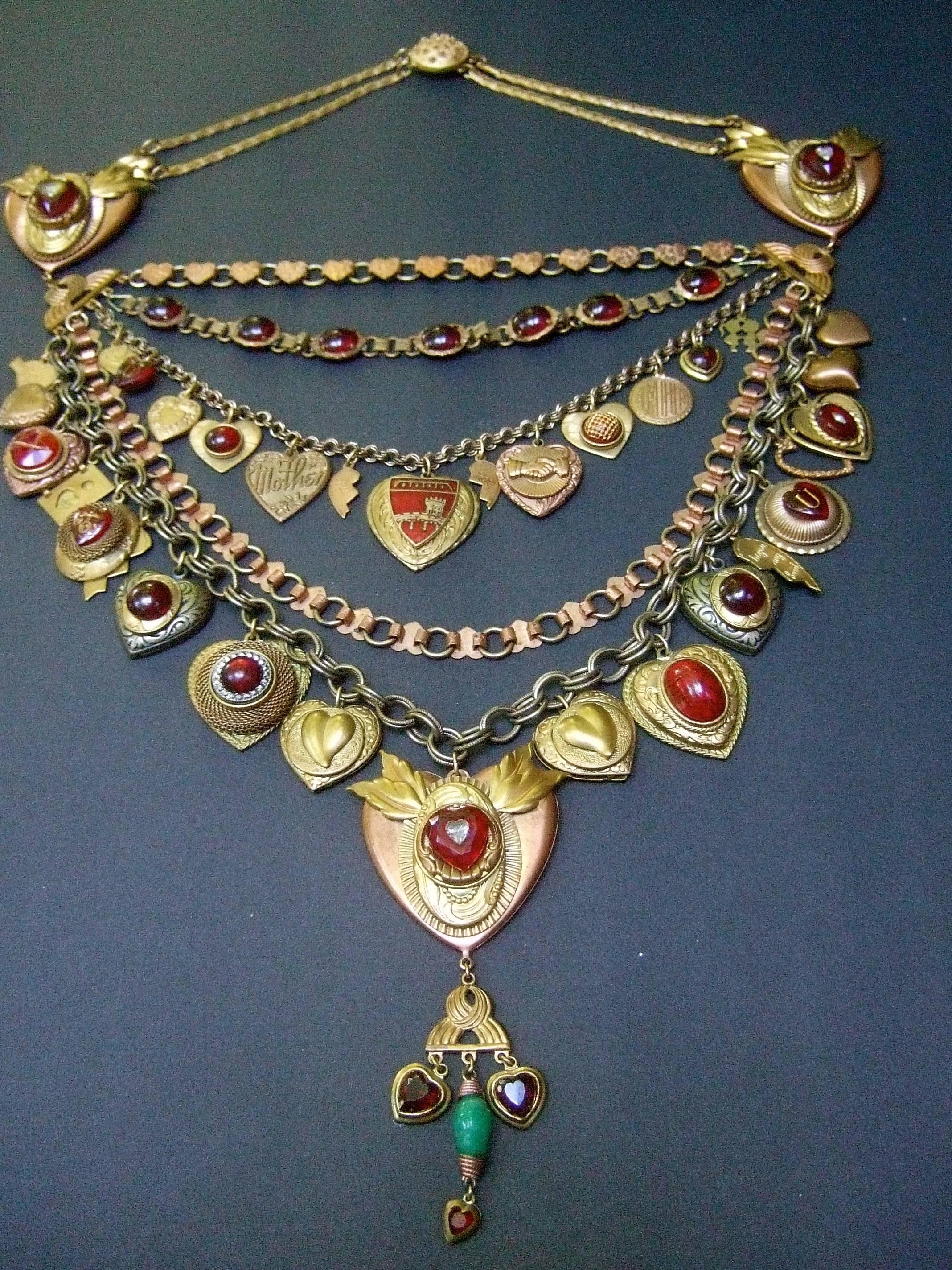 Artisan Heart Medallion Massive Charm Necklace, Circa 1980s 7