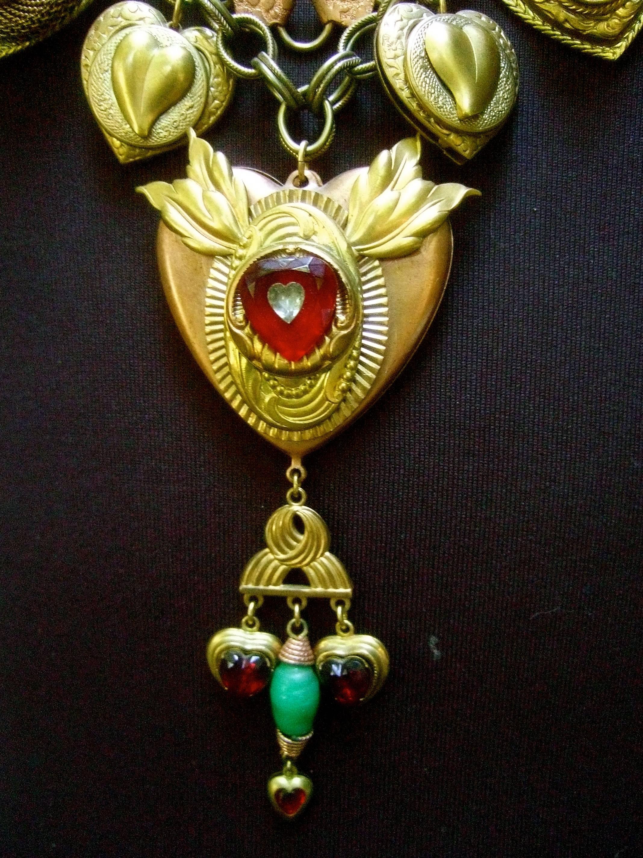 Artisan Heart Medallion Massive Charm Necklace, Circa 1980s 9