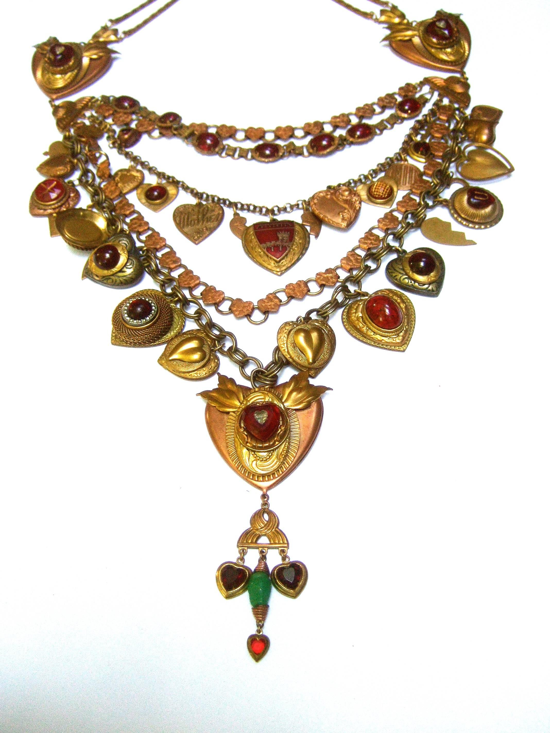 Artisan Heart Medallion Massive Charm Necklace, Circa 1980s 11