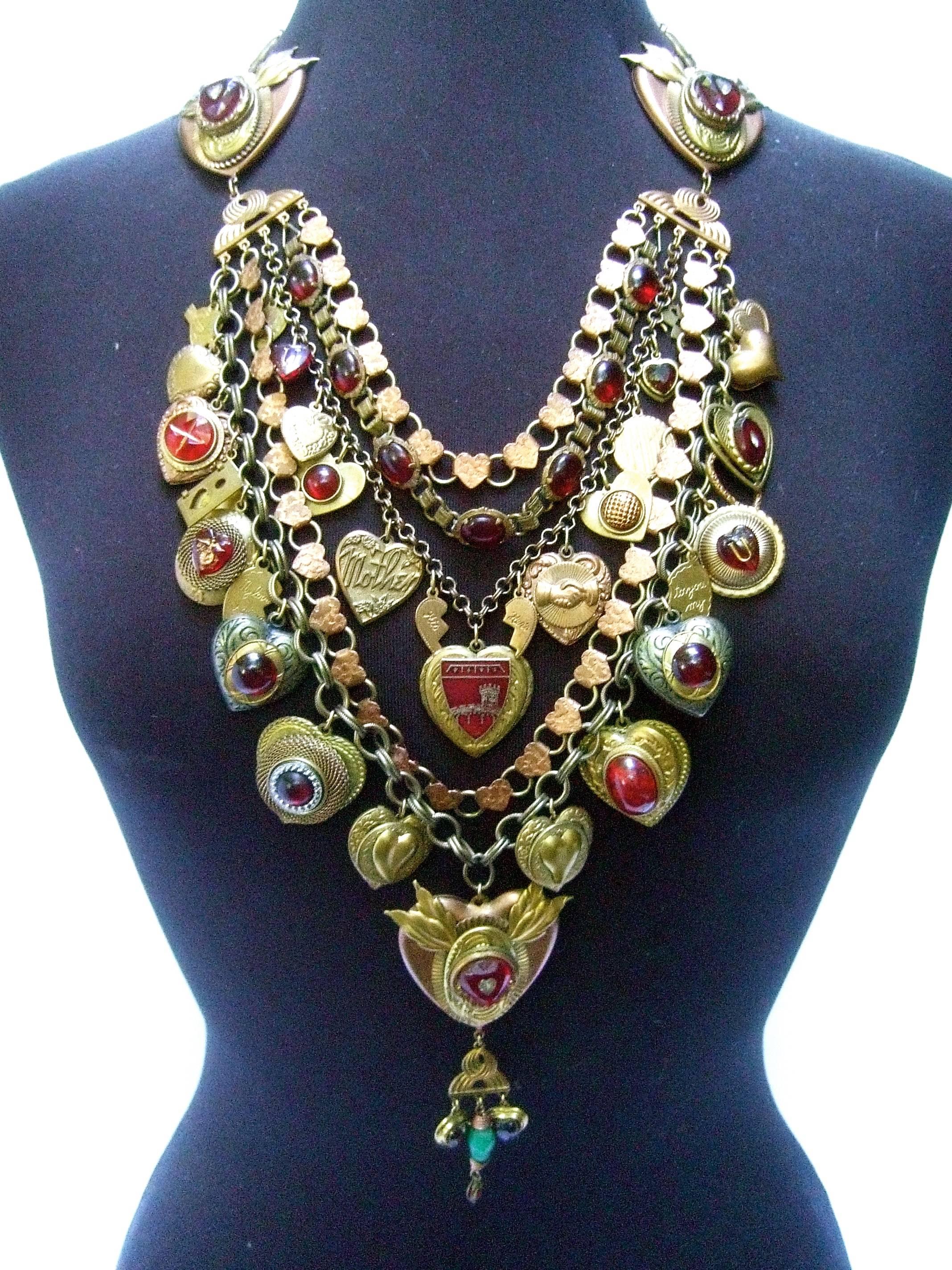 Artisan Heart Medallion Massive Charm Necklace, Circa 1980s 12