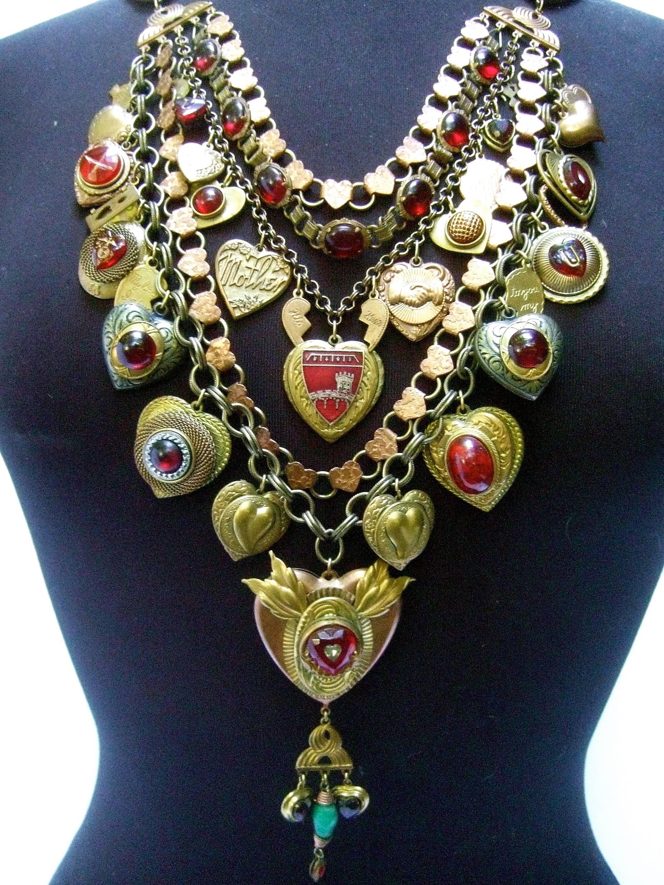 Artisan Heart Medallion Massive Charm Necklace, Circa 1980s 13