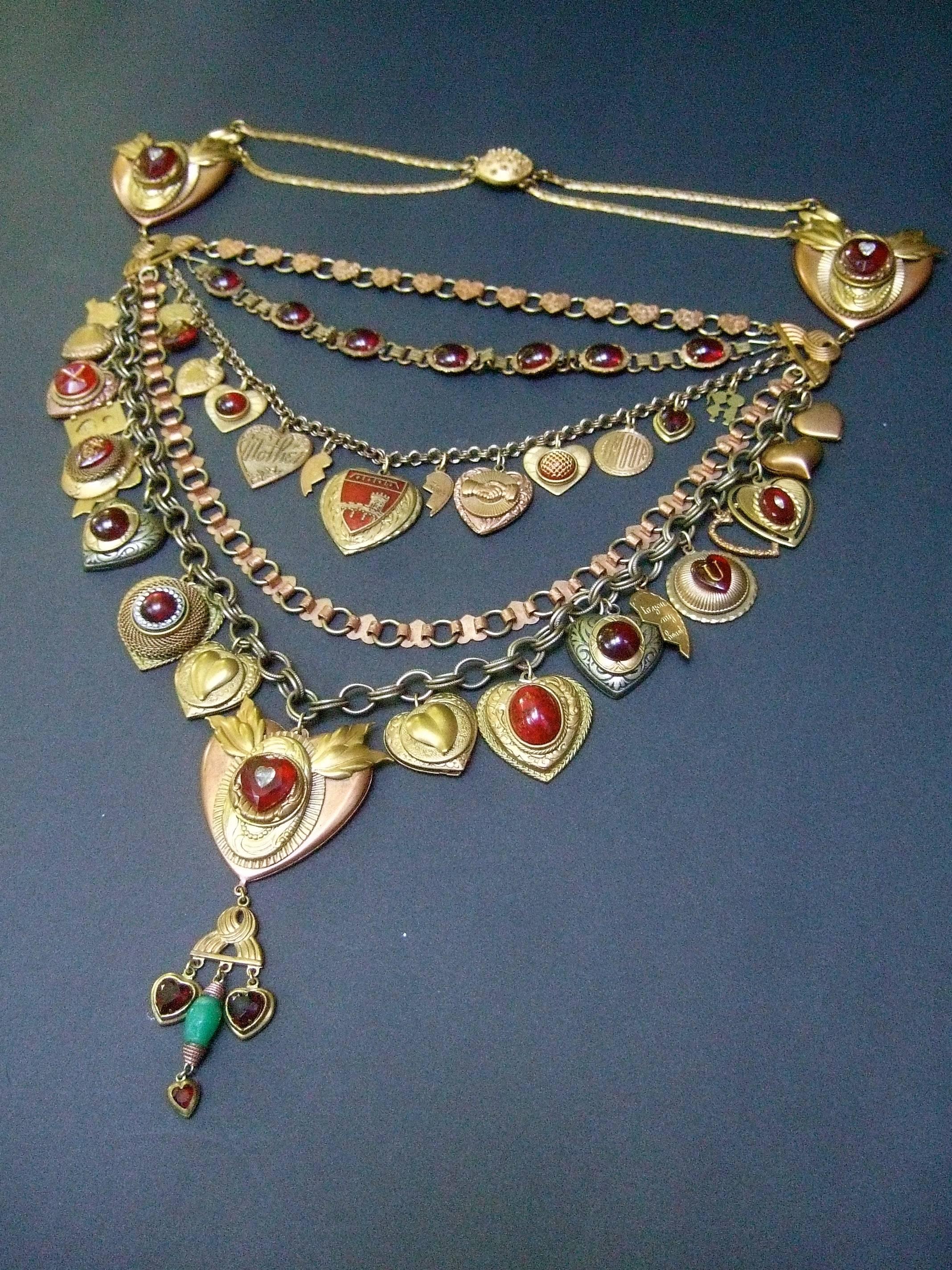 Artisan Heart Medallion Massive Charm Necklace, Circa 1980s 15