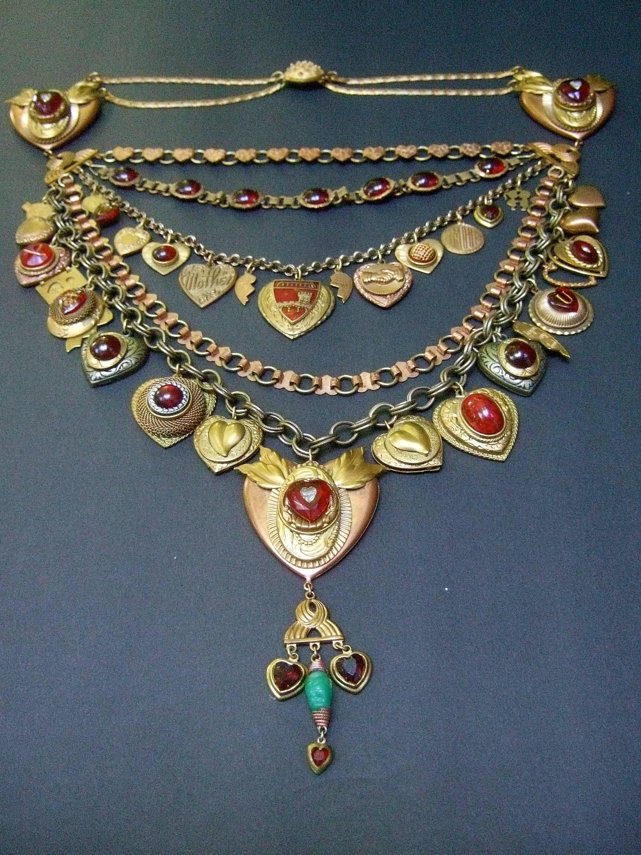 Artisan Heart Medallion Massive Charm Necklace, Circa 1980s In Excellent Condition In University City, MO