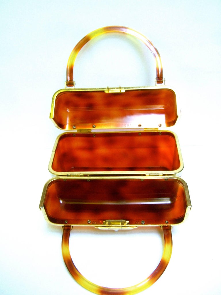Vintage Tortoise Shell Lucite Handle and Bottom Crochet Bag w/Flaws