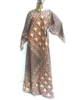 Exotic Bohemian Cotton Print Festival Caftan Gown circa 1970s