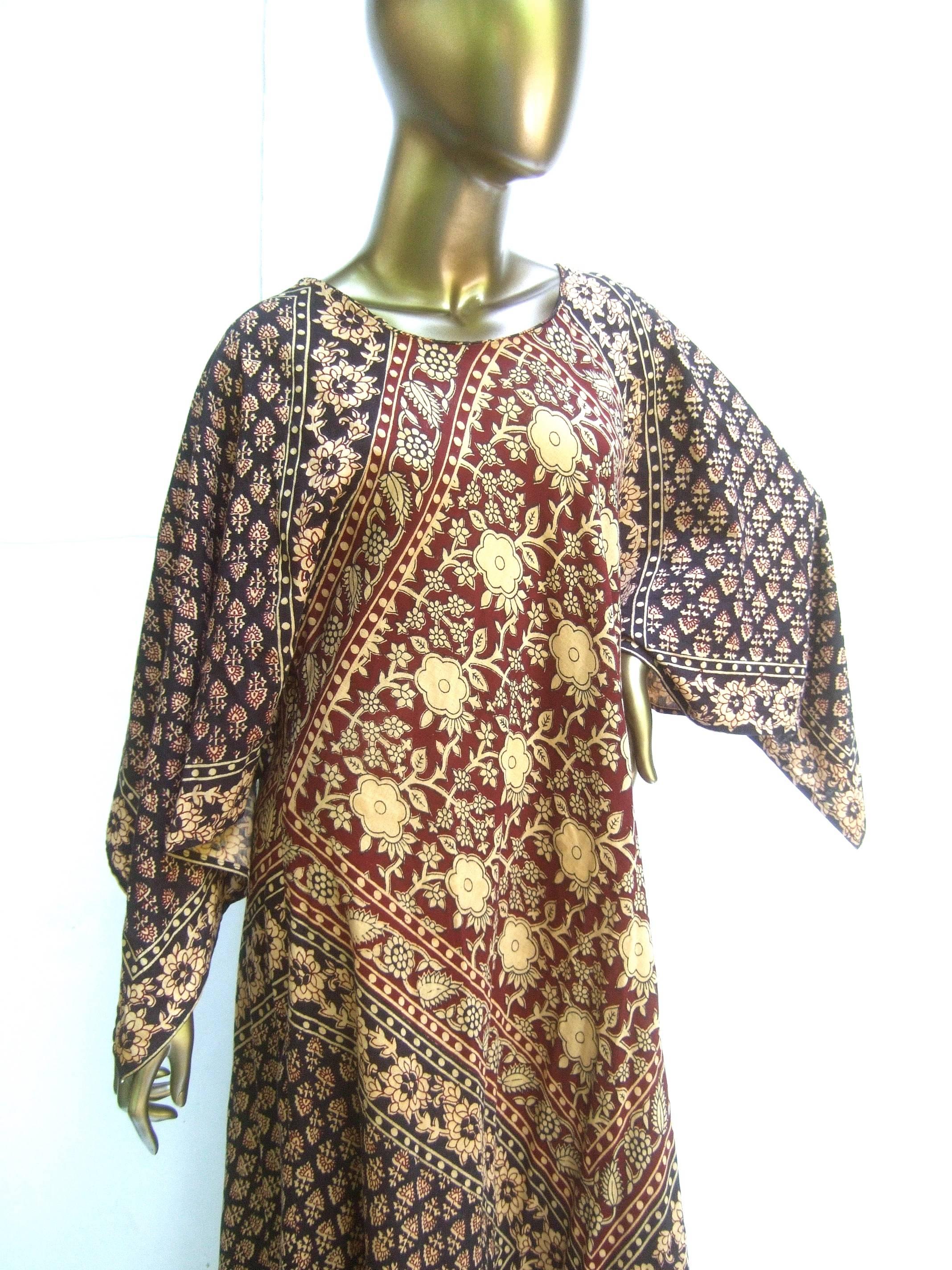 Women's Exotic Bohemian Cotton Print Festival Caftan Gown circa 1970s  For Sale