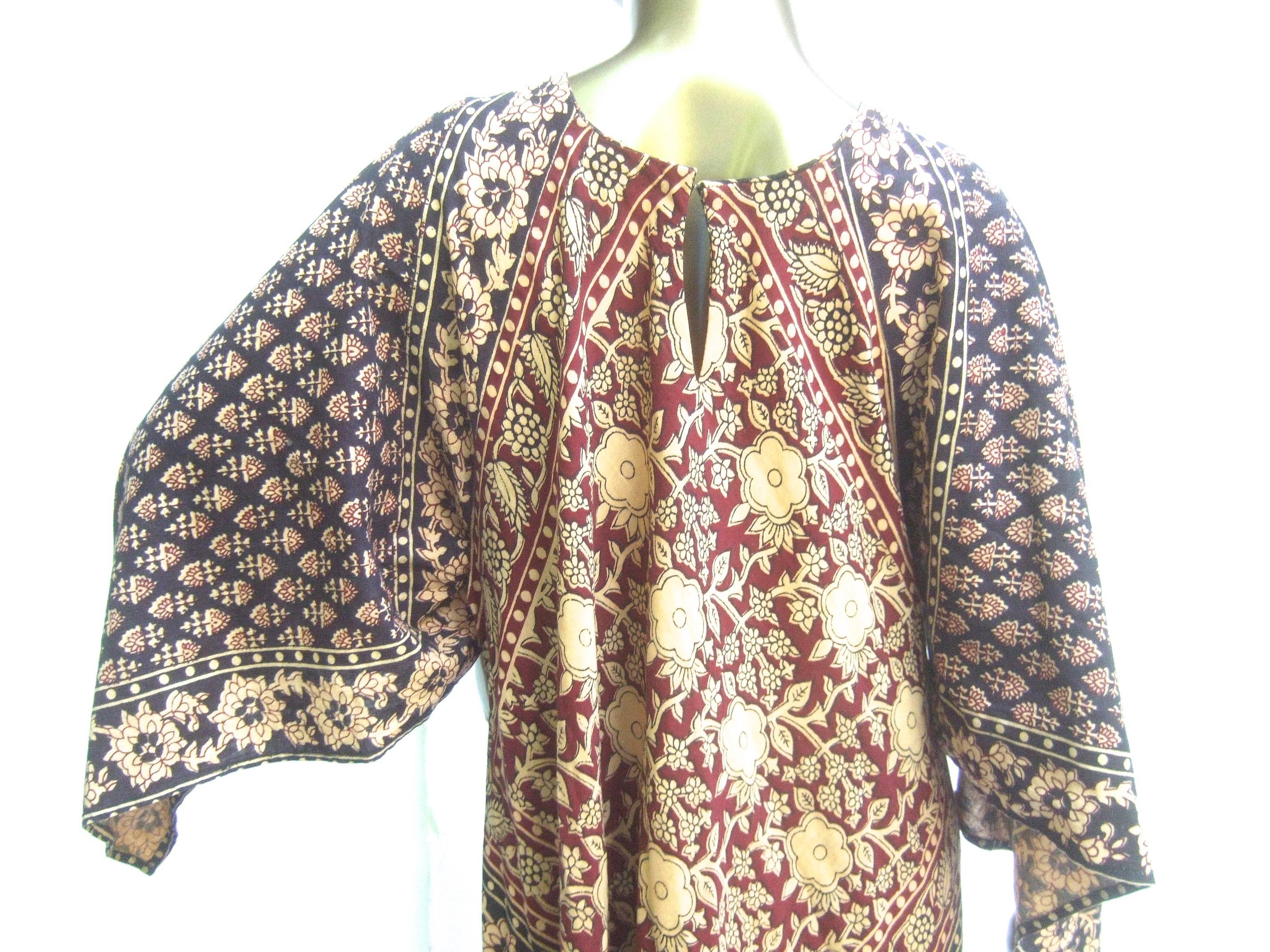 Exotic Bohemian Cotton Print Festival Caftan Gown circa 1970s  For Sale 2