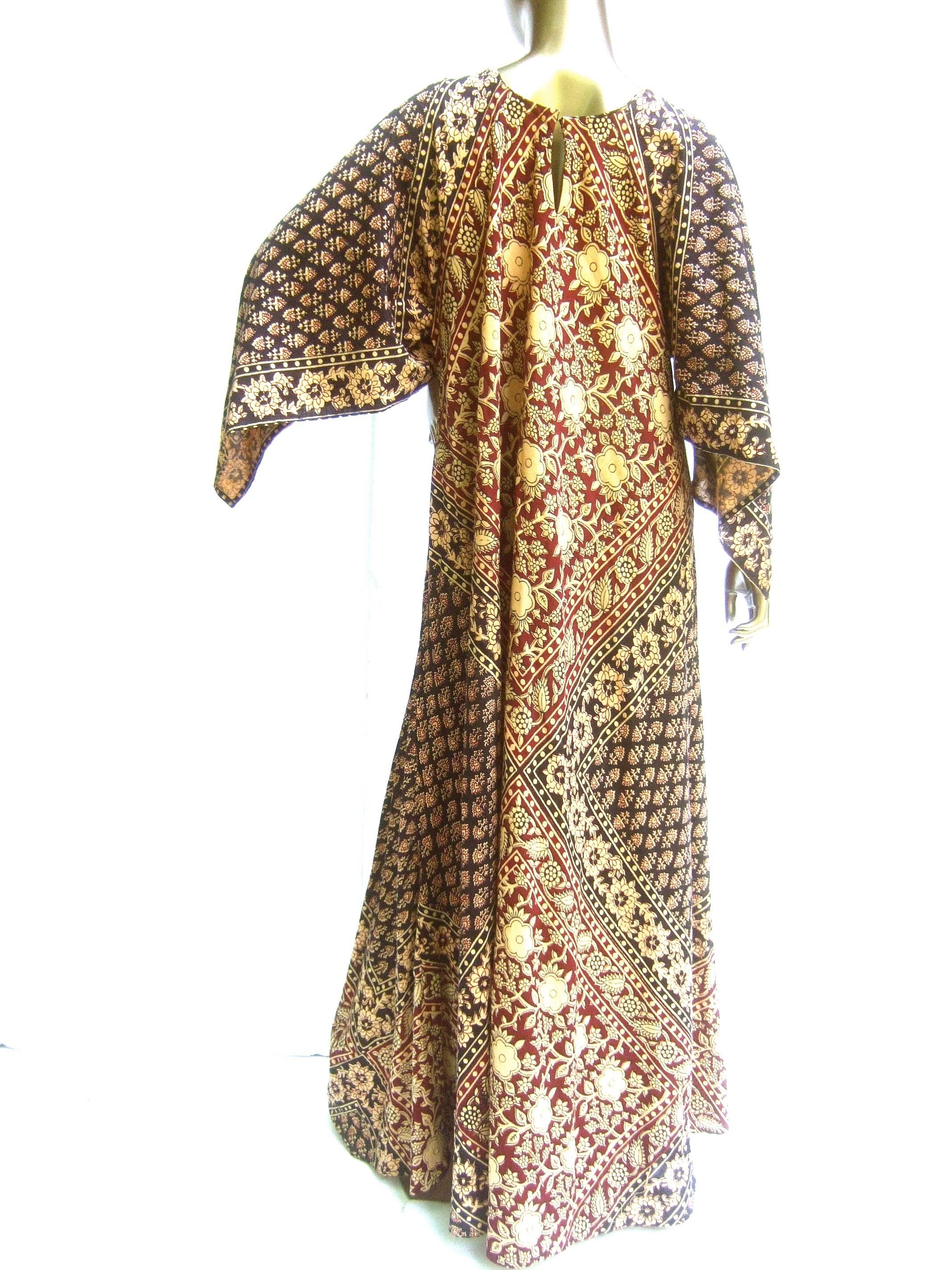 Exotic Bohemian Cotton Print Festival Caftan Gown circa 1970s For Sale 6