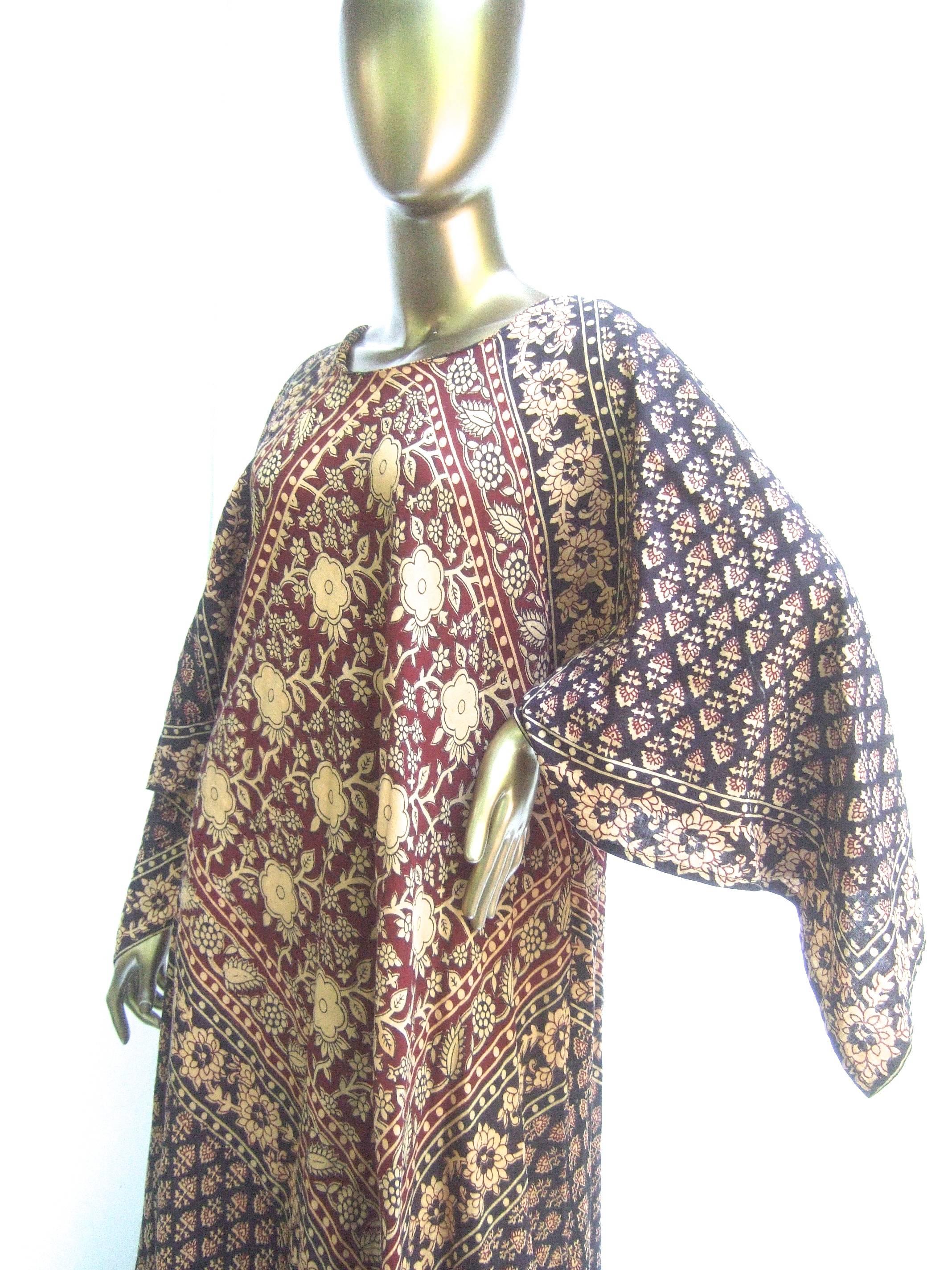 Exotic Bohemian Cotton Print Festival Caftan Gown circa 1970s For Sale 7
