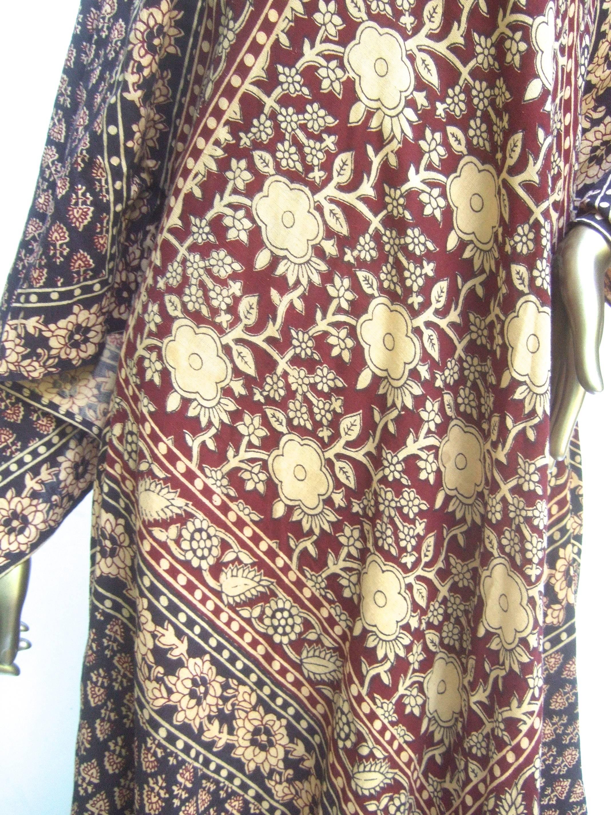 Exotic Bohemian Cotton Print Festival Caftan Gown circa 1970s  For Sale 5