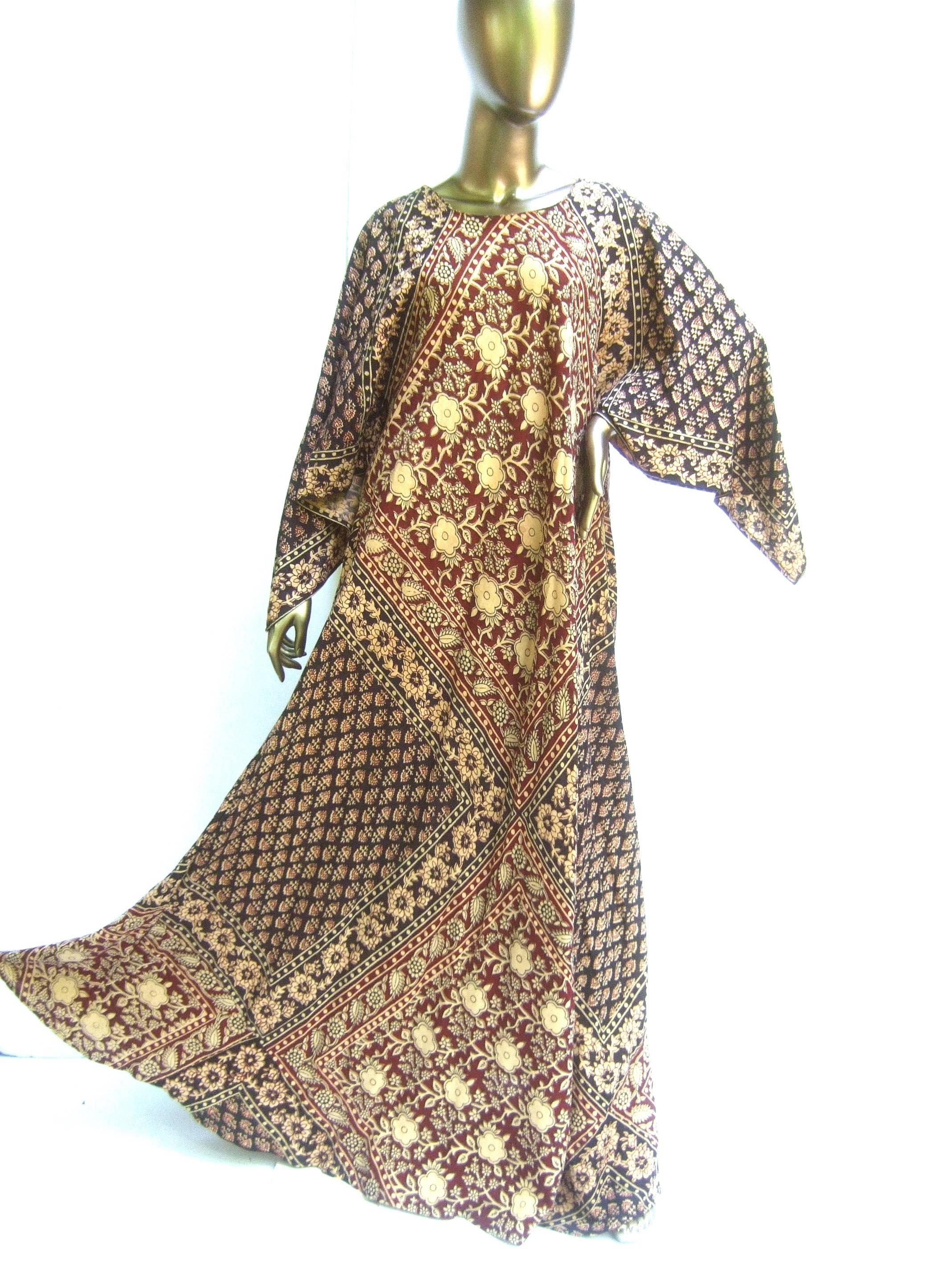 Exotic Bohemian Cotton Print Festival Caftan Gown circa 1970s For Sale 3