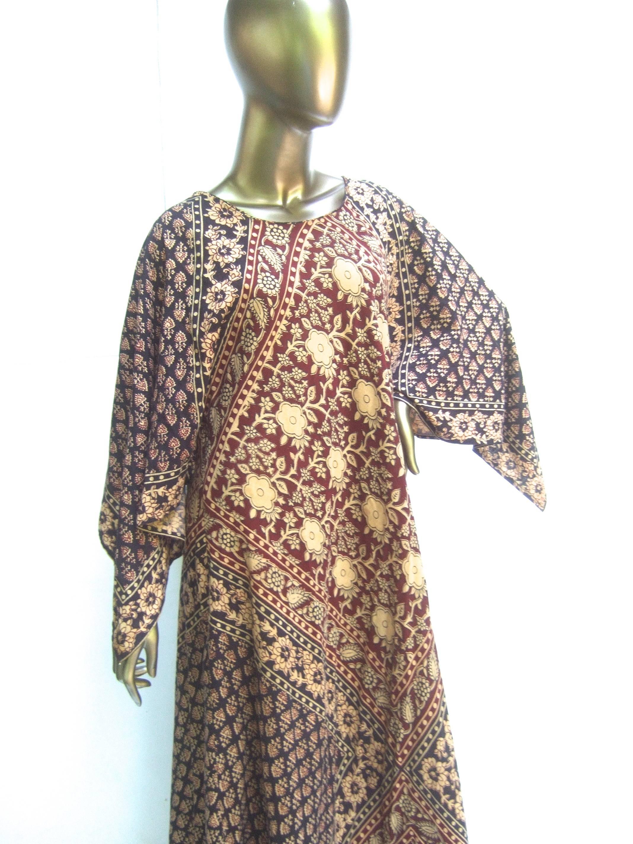 Exotic Bohemian Cotton Print Festival Caftan Gown circa 1970s For Sale 9