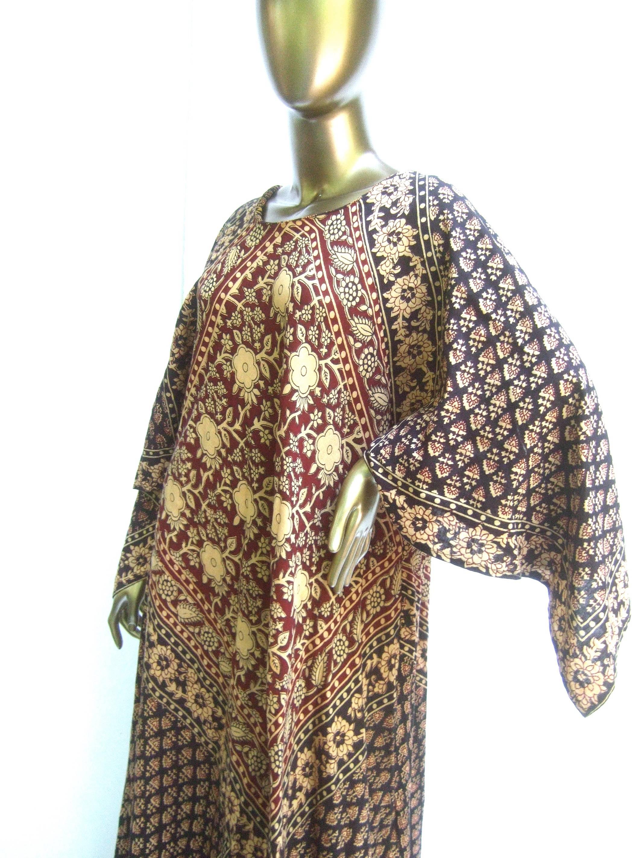 Exotic Bohemian Cotton Print Festival Caftan Gown circa 1970s For Sale 1