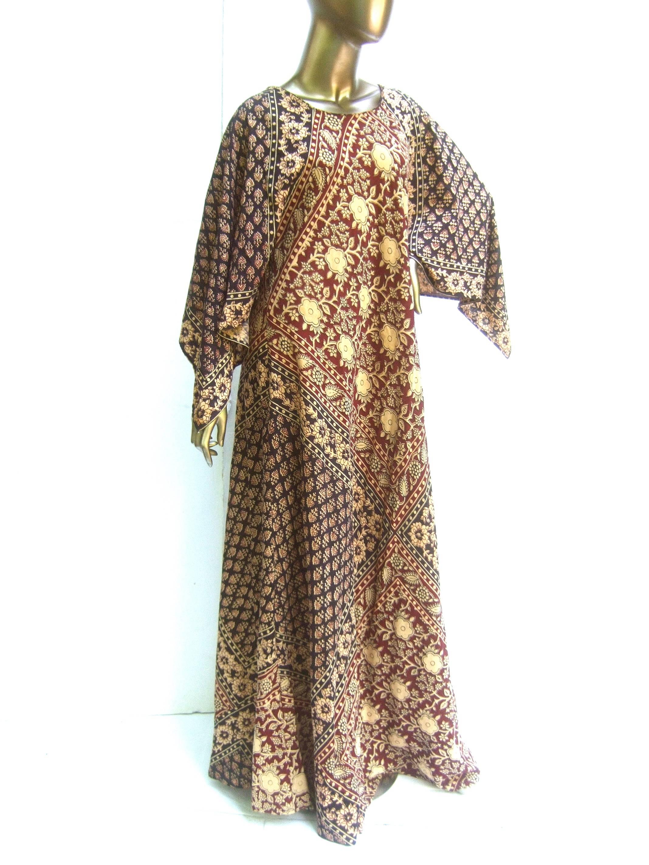 Exotic Bohemian Cotton Print Festival Caftan Gown circa 1970s For Sale 10