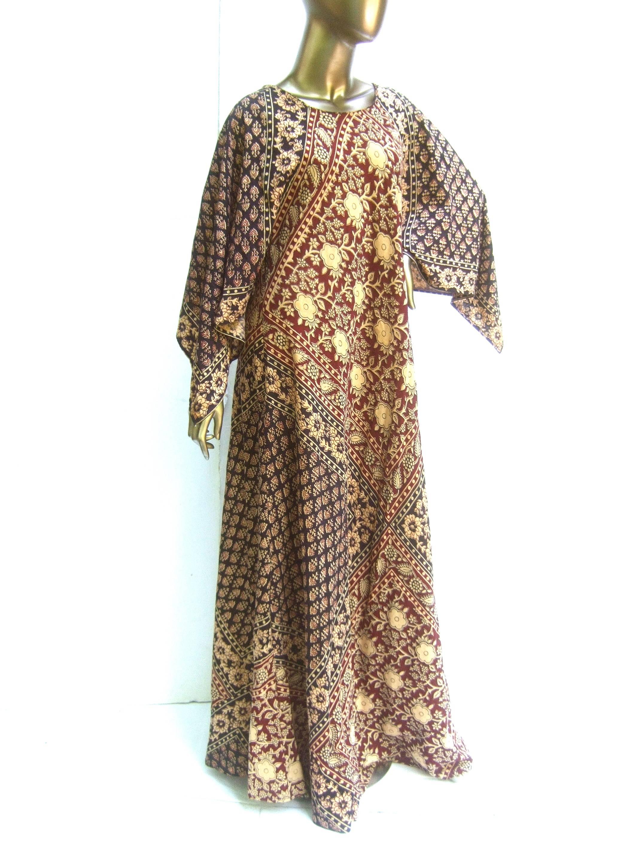 Exotic Bohemian Cotton Print Festival Caftan Gown circa 1970s  For Sale 10