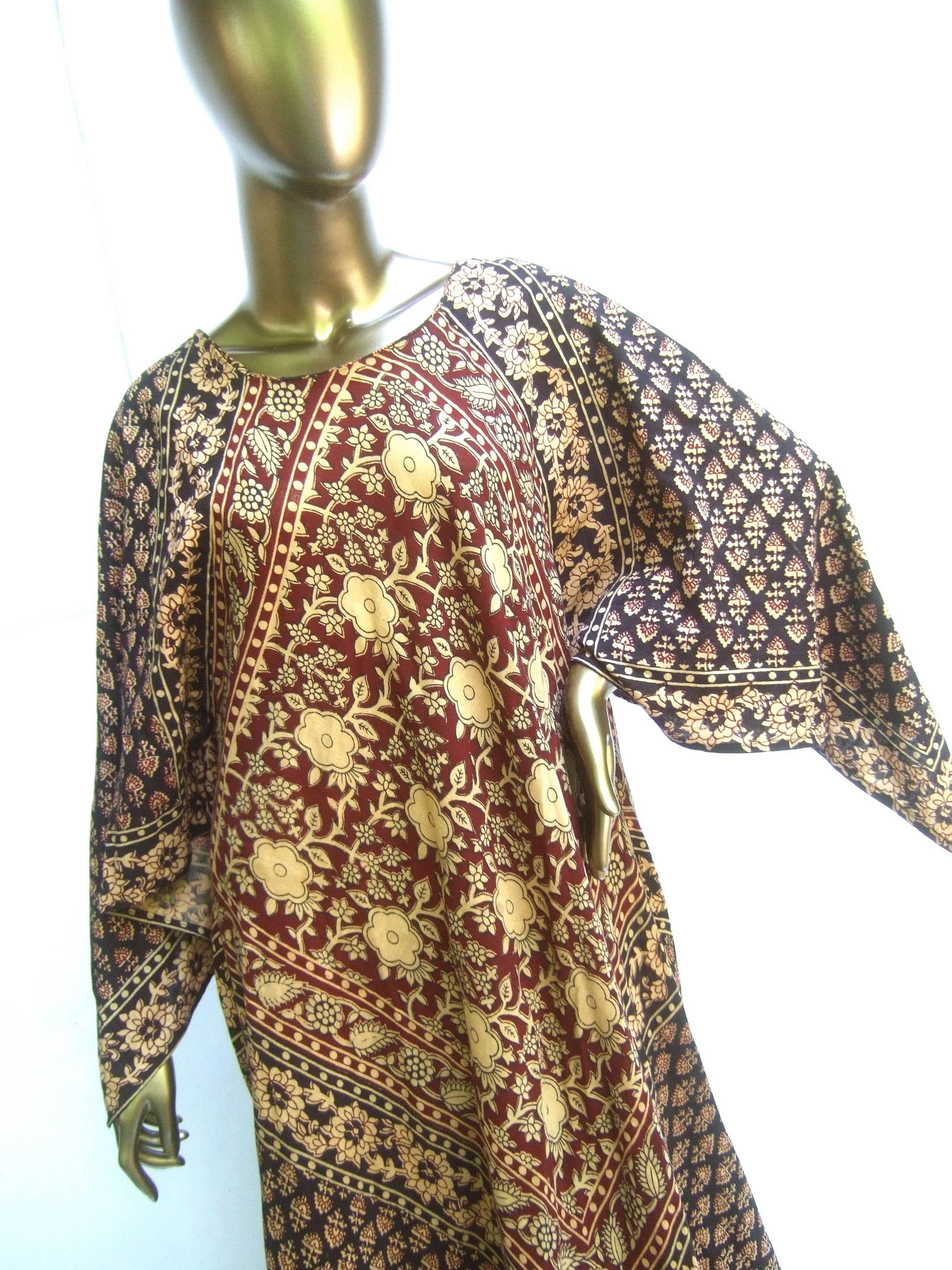 Exotic Bohemian Cotton Print Festival Caftan Gown circa 1970s For Sale 11