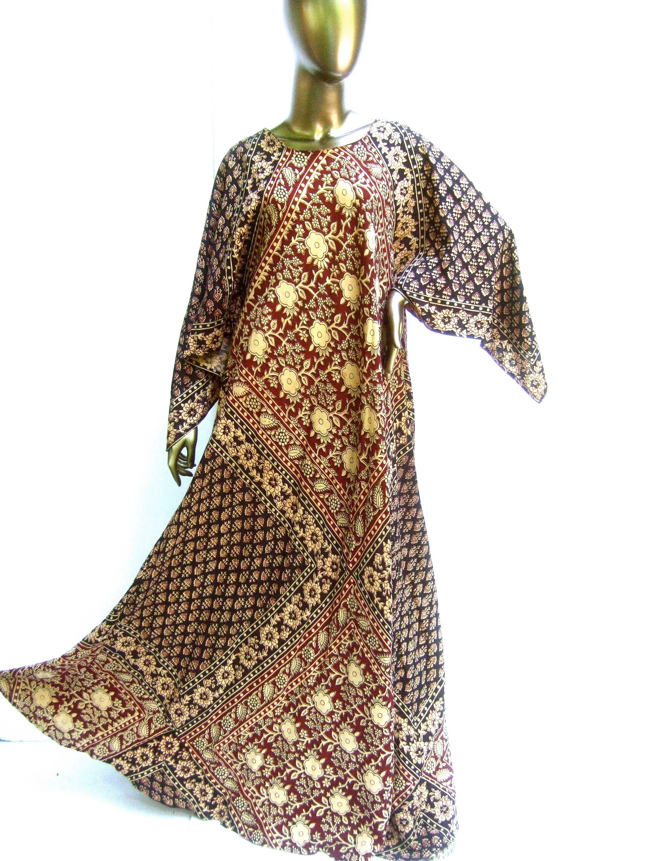 Exotic Bohemian Cotton Print Festival Caftan Gown circa 1970s  For Sale 12