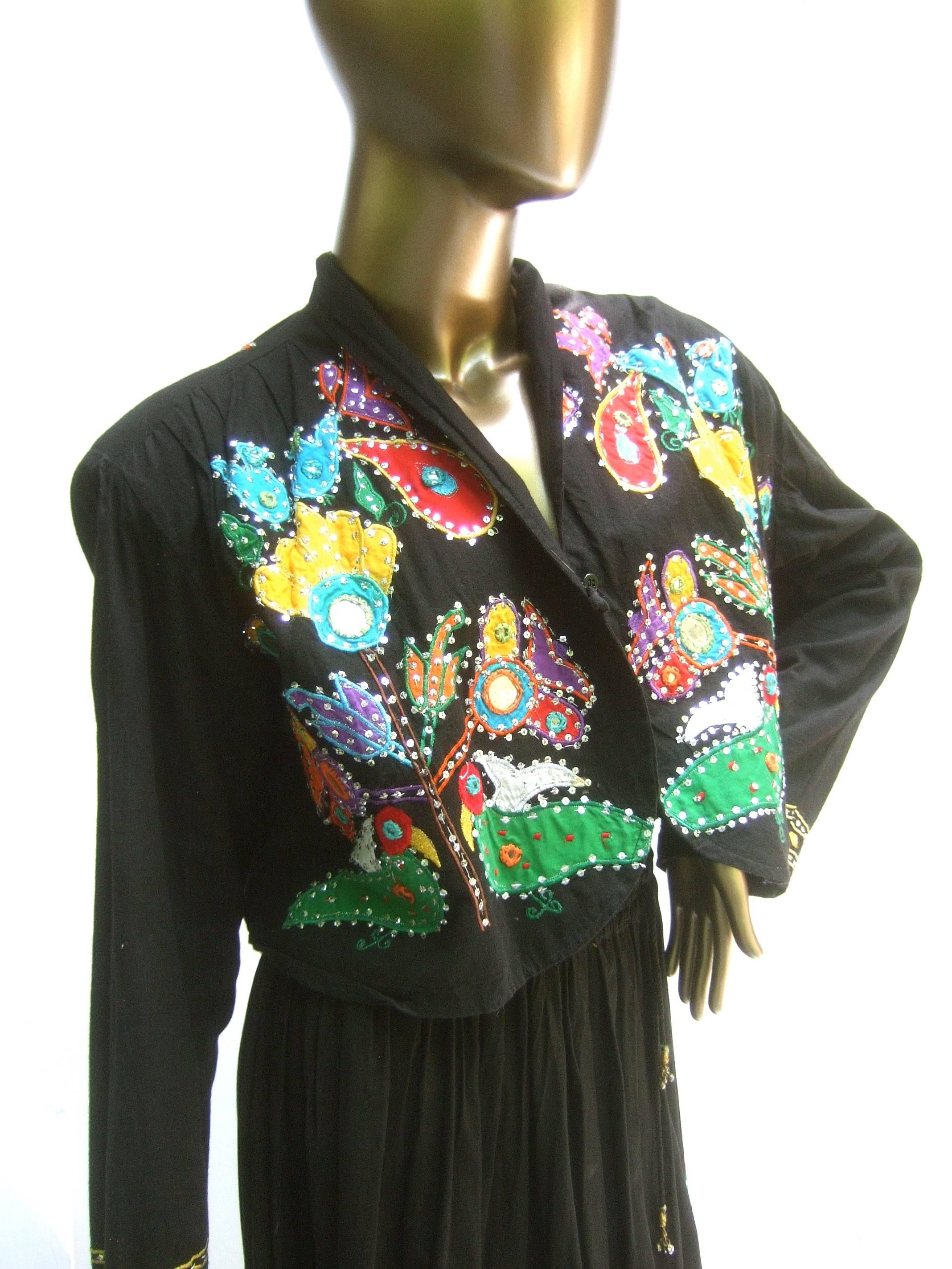 Sequined Cotton Applique Jacket Skirt Ensemble, circa 1990 1