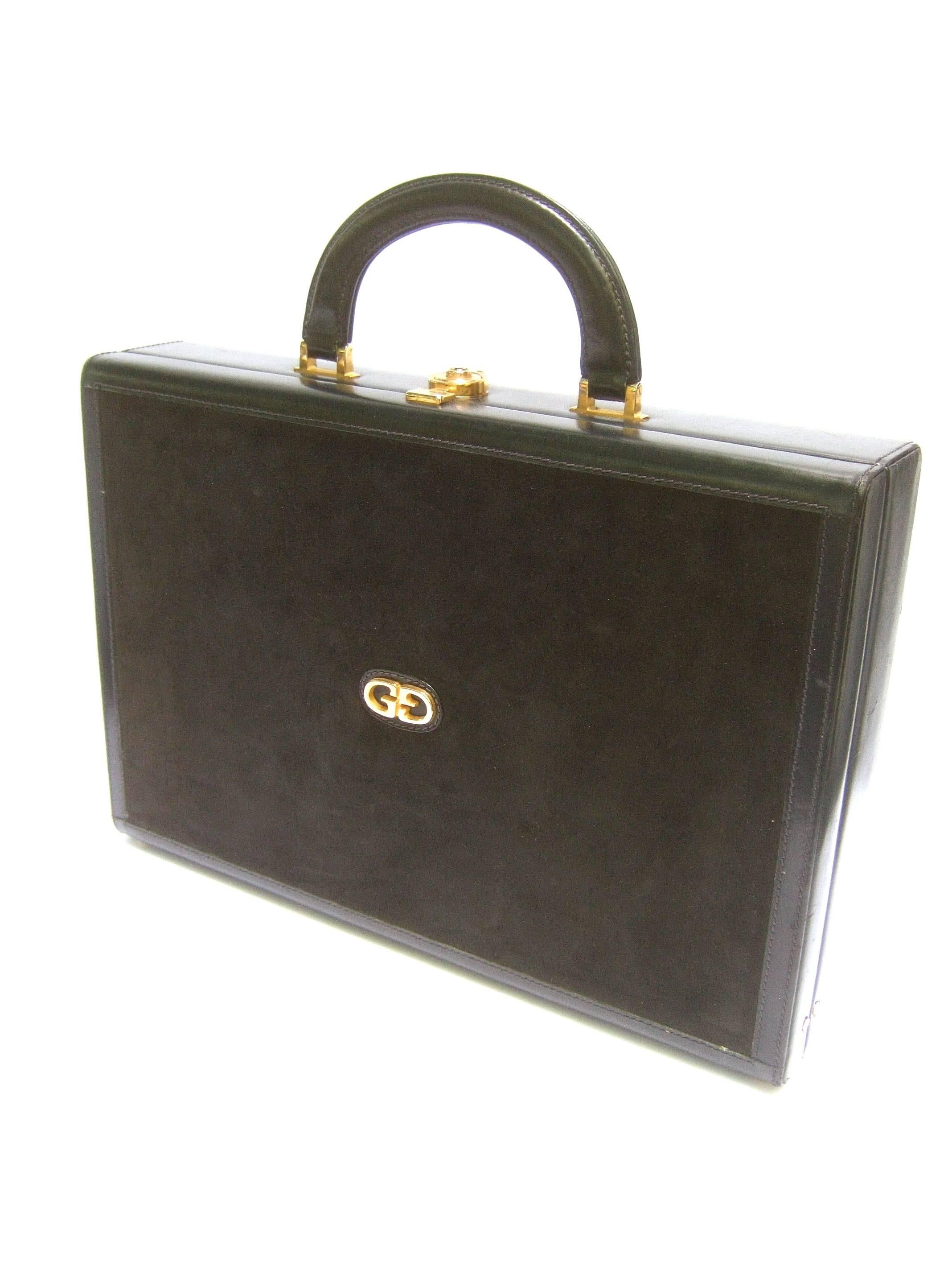 Women's or Men's Gucci Luxurious Black Suede & Leather Briefcase circa 1970s